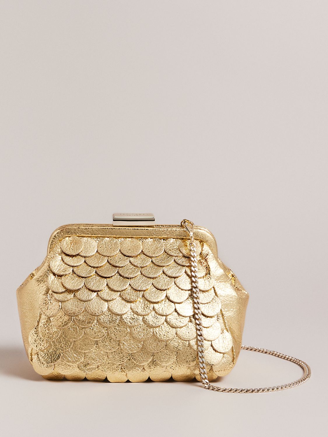 Ted Baker Aubary Scalloped Metallic Faux-leather Clutch Bag in Natural
