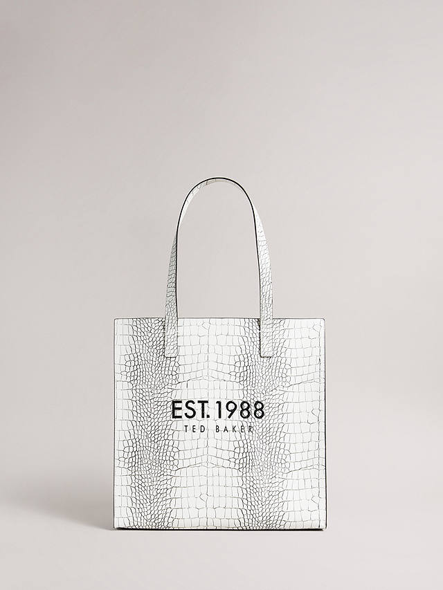 Ted Baker Lavayda Croc Effect Large Icon Tote Bag, White at John Lewis ...