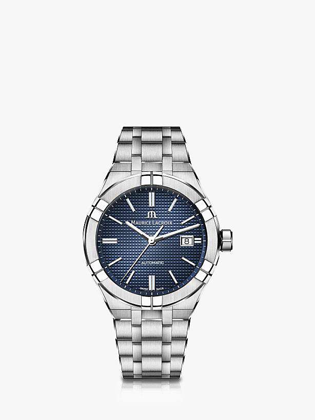 Buy Maurice Lacroix AI6008-SS002-430-1 Men's Aikon Automatic Date Bracelet Strap Watch, Silver/Blue Online at johnlewis.com