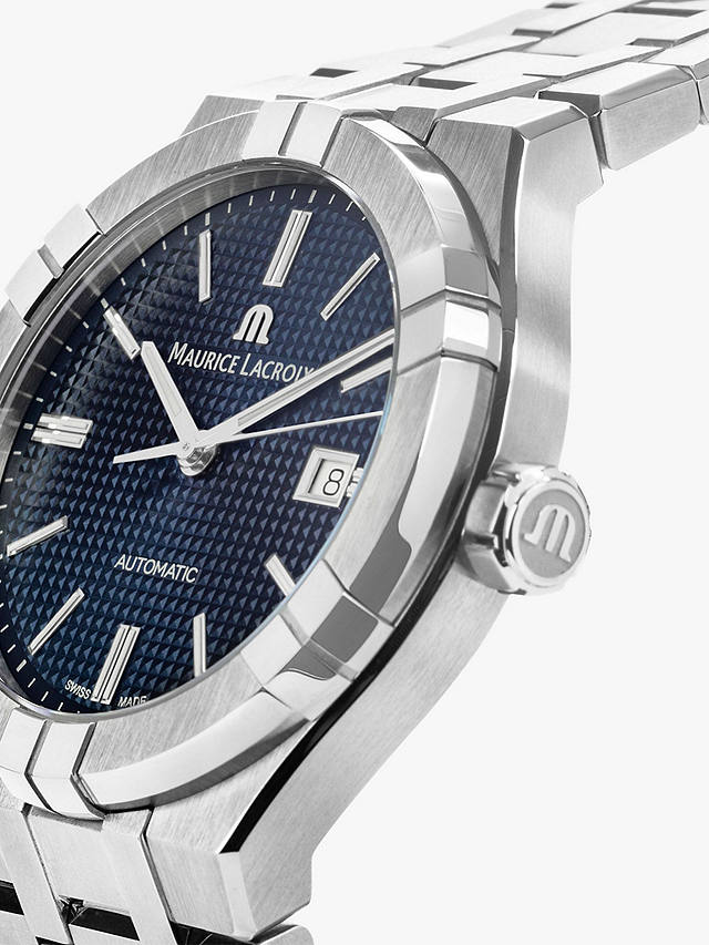 Maurice Lacroix AI6008-SS002-430-1 Men's Aikon Automatic Date Bracelet Strap Watch, Silver/Blue