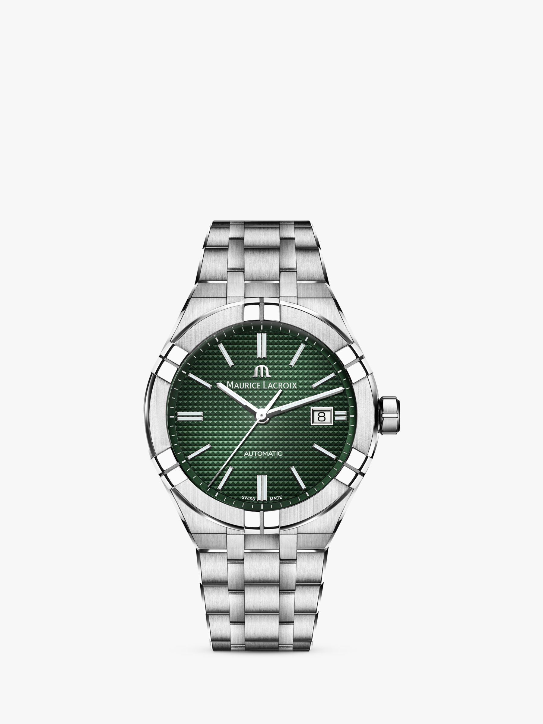 Buy Maurice Lacroix AI6008-SS002-630-1 Men's Aikon Automatic Date Bracelet Strap Watch, Silver/Green Online at johnlewis.com