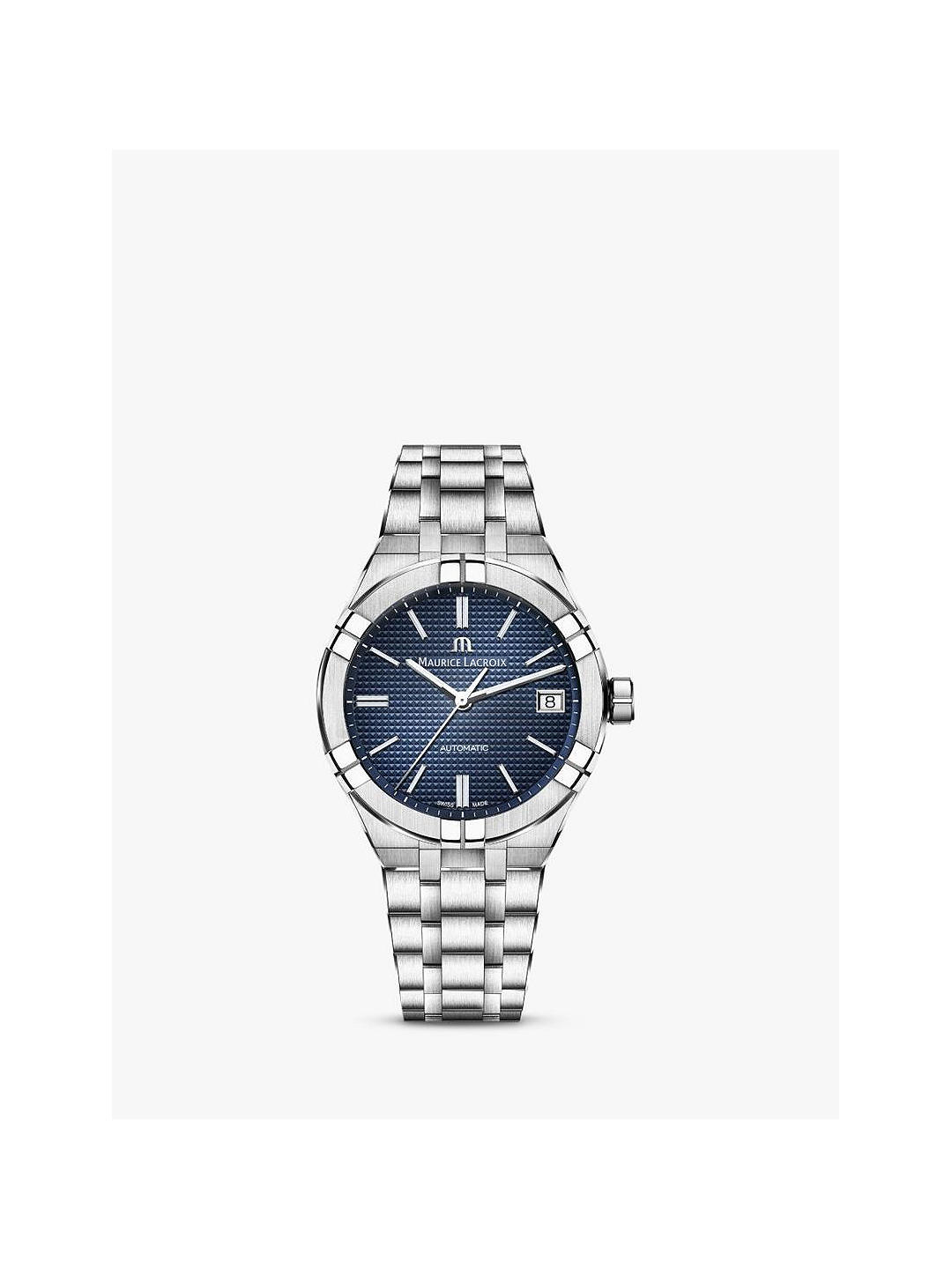Maurice Lacroix AI6007-SS002-430-1 Unisex Aikon Automatic Date Bracelet Strap Watch, Silver/Blue