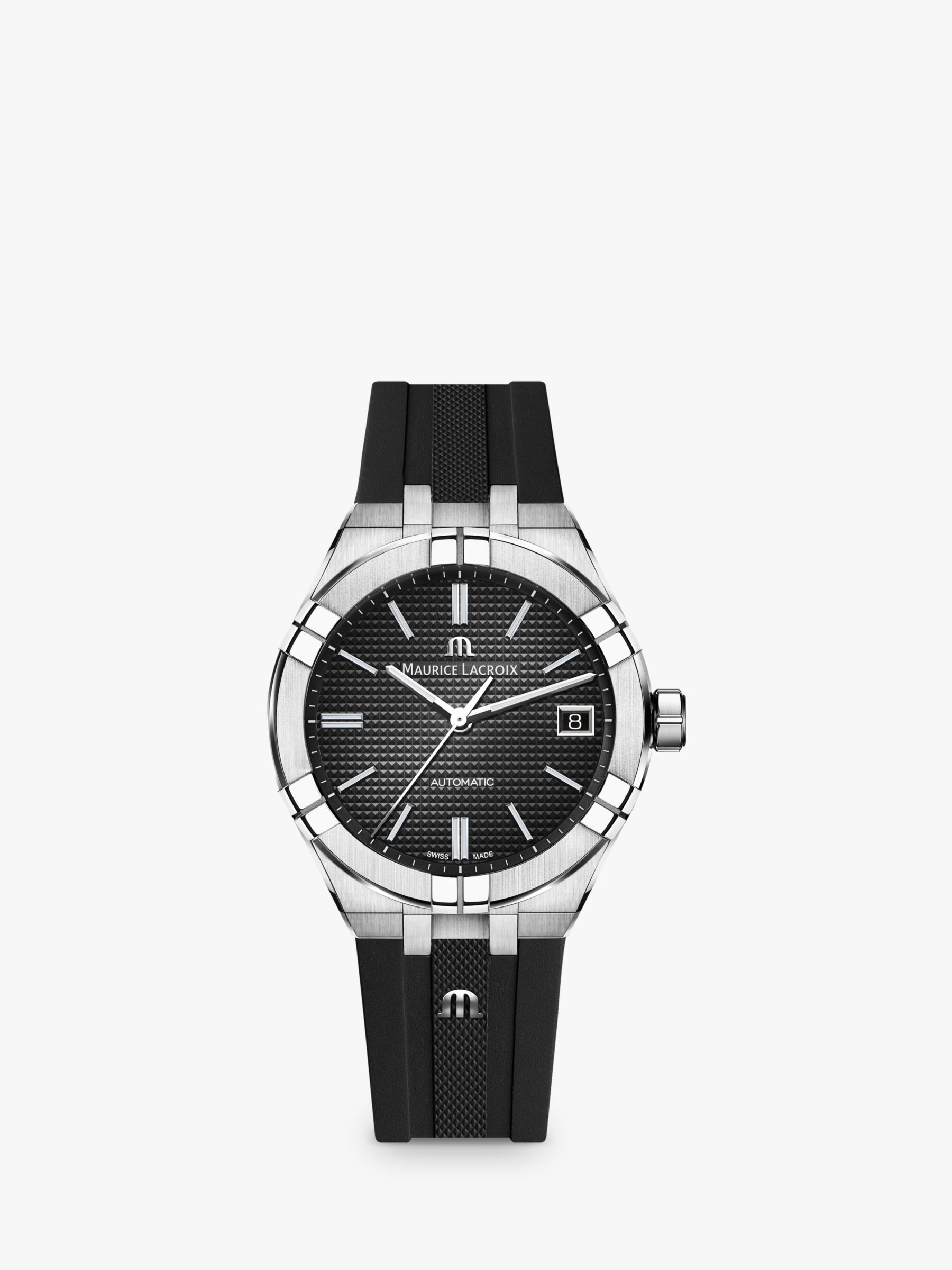 Maurice Lacroix AI6007-SS000-330-2 Unisex Aikon at Rubber Lewis & Partners Black John Strap Watch, Automatic Date