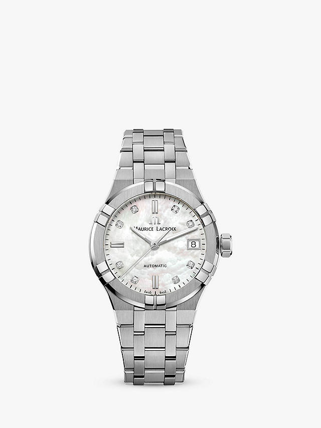 Maurice Lacroix AI6006-SS002-170-1 Women's Aikon Automatic Diamond Date Bracelet Strap Watch, Silver/Mother of Pearl