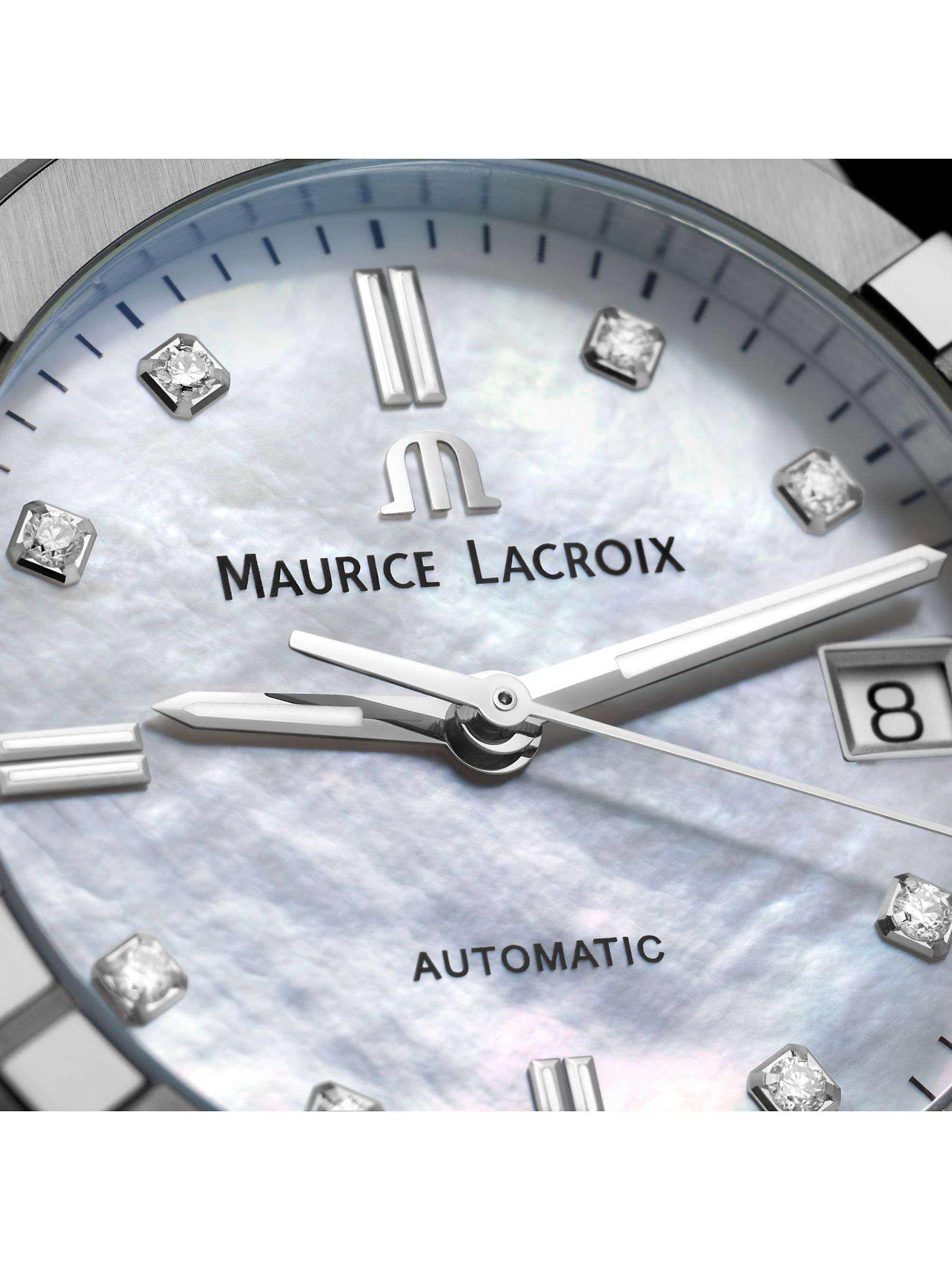 Buy Maurice Lacroix AI6006-SS002-170-1 Women's Aikon Automatic Diamond Date Bracelet Strap Watch, Silver/Mother of Pearl Online at johnlewis.com