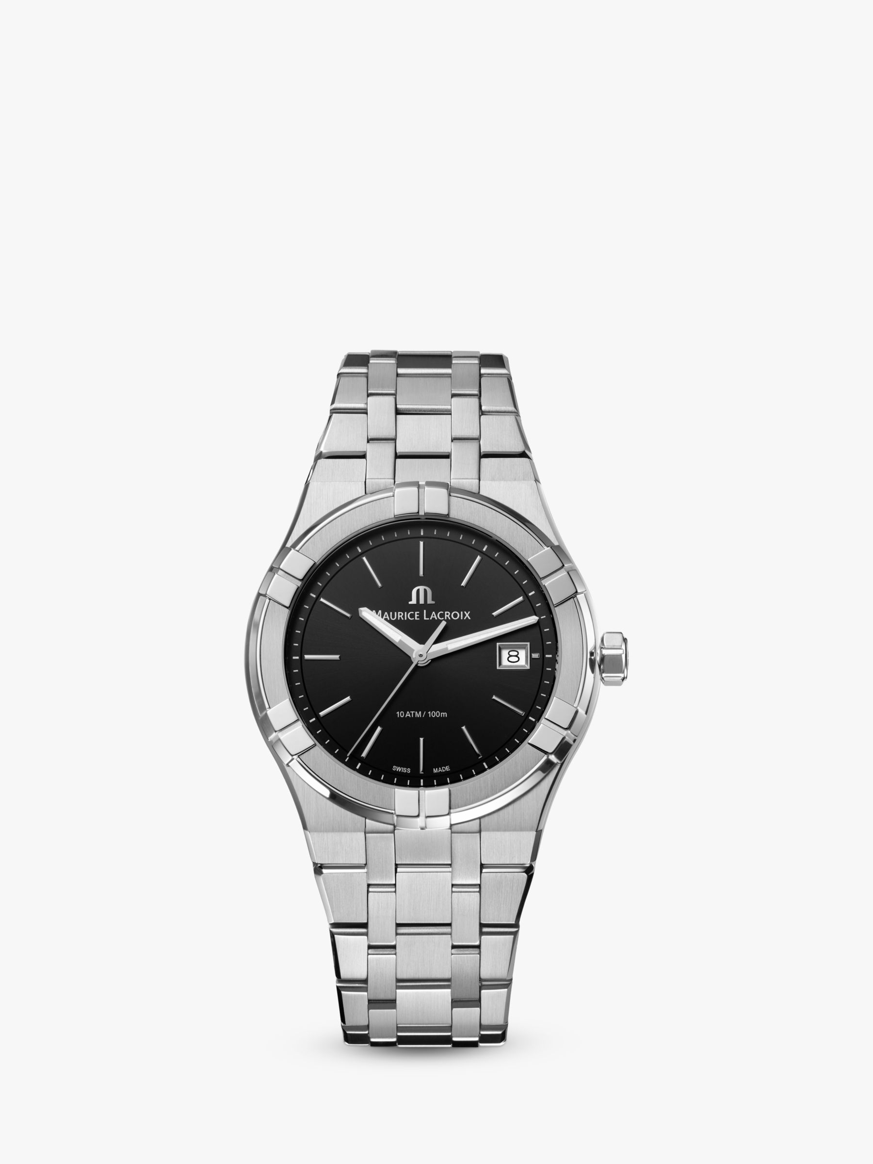 Buy Maurice Lacroix AI1108-SS002-330-1 Men's Aikon Quartz Date Bracelet Strap Watch, Silver/Black Online at johnlewis.com