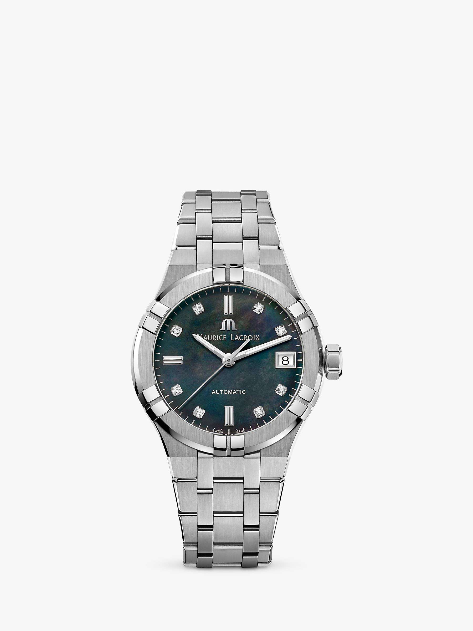 Buy Maurice Lacroix AI6006-SS002-370-1 Women's Aikon Automatic Diamond Date Bracelet Strap Watch, Silver/Black Online at johnlewis.com