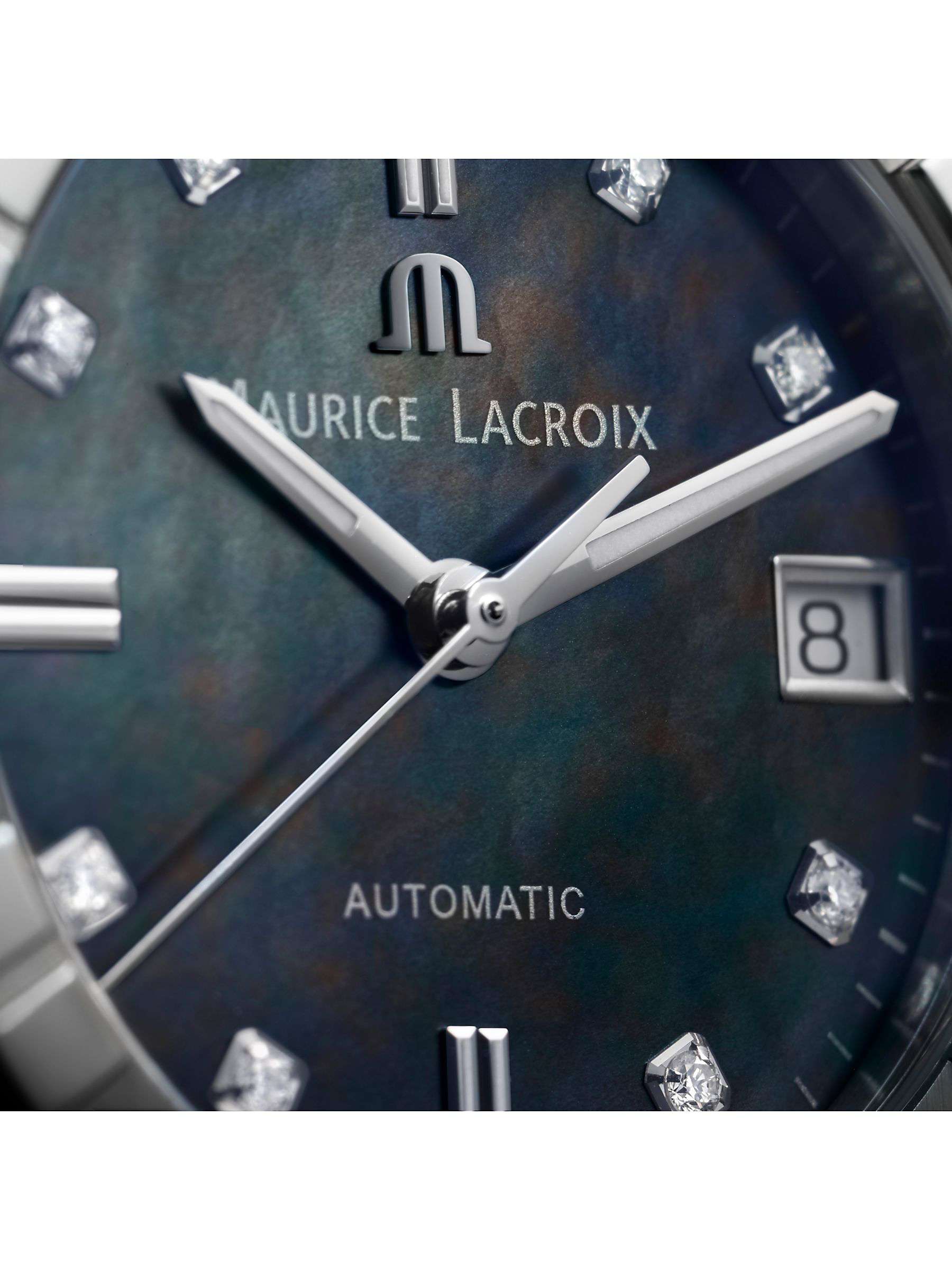 Buy Maurice Lacroix AI6006-SS002-370-1 Women's Aikon Automatic Diamond Date Bracelet Strap Watch, Silver/Black Online at johnlewis.com