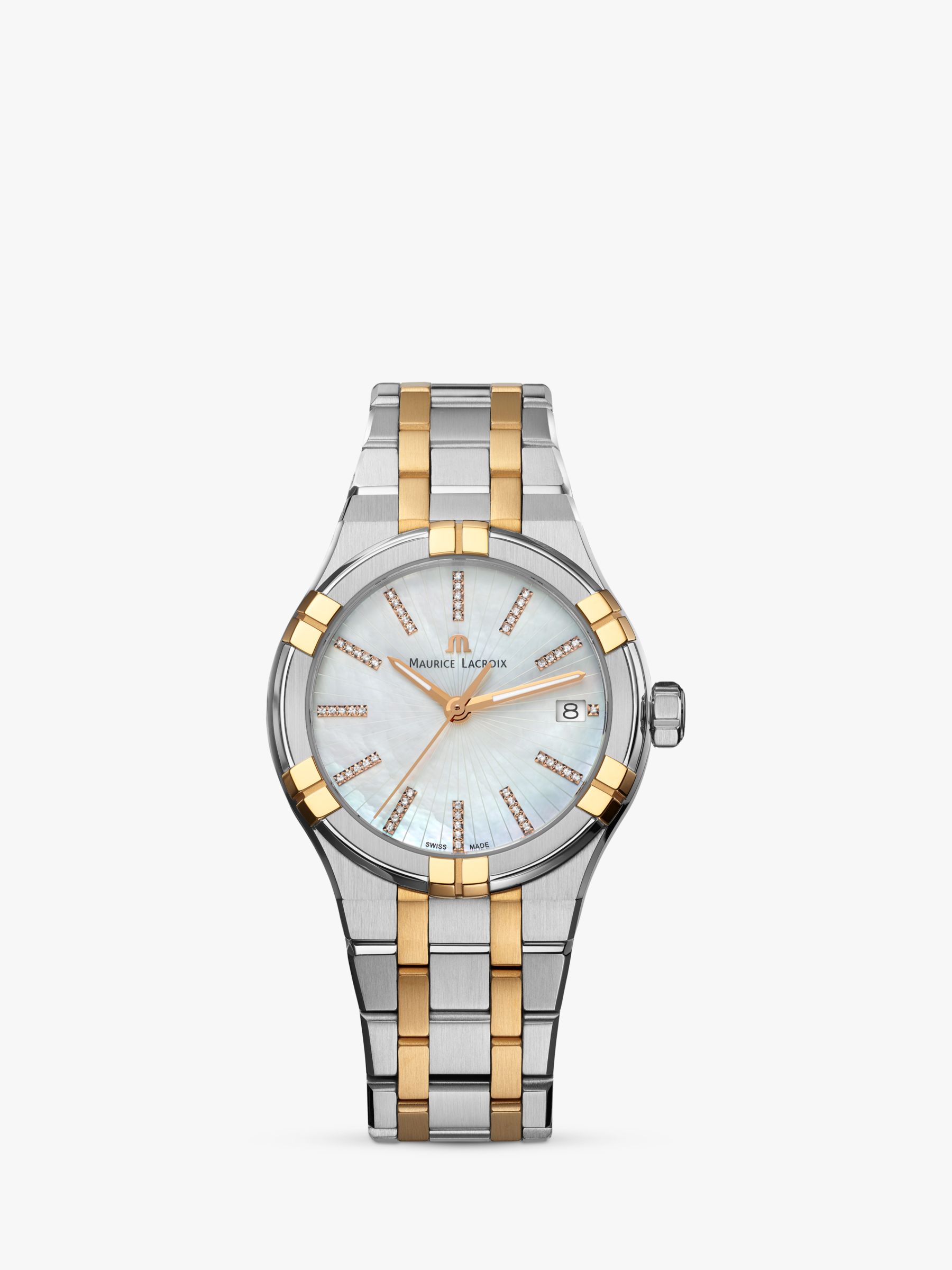 Maurice Lacroix AI1106-PVP02-170-1 Women's Aikon Diamond Date Two Tone Bracelet Strap Watch, Gold/Silver