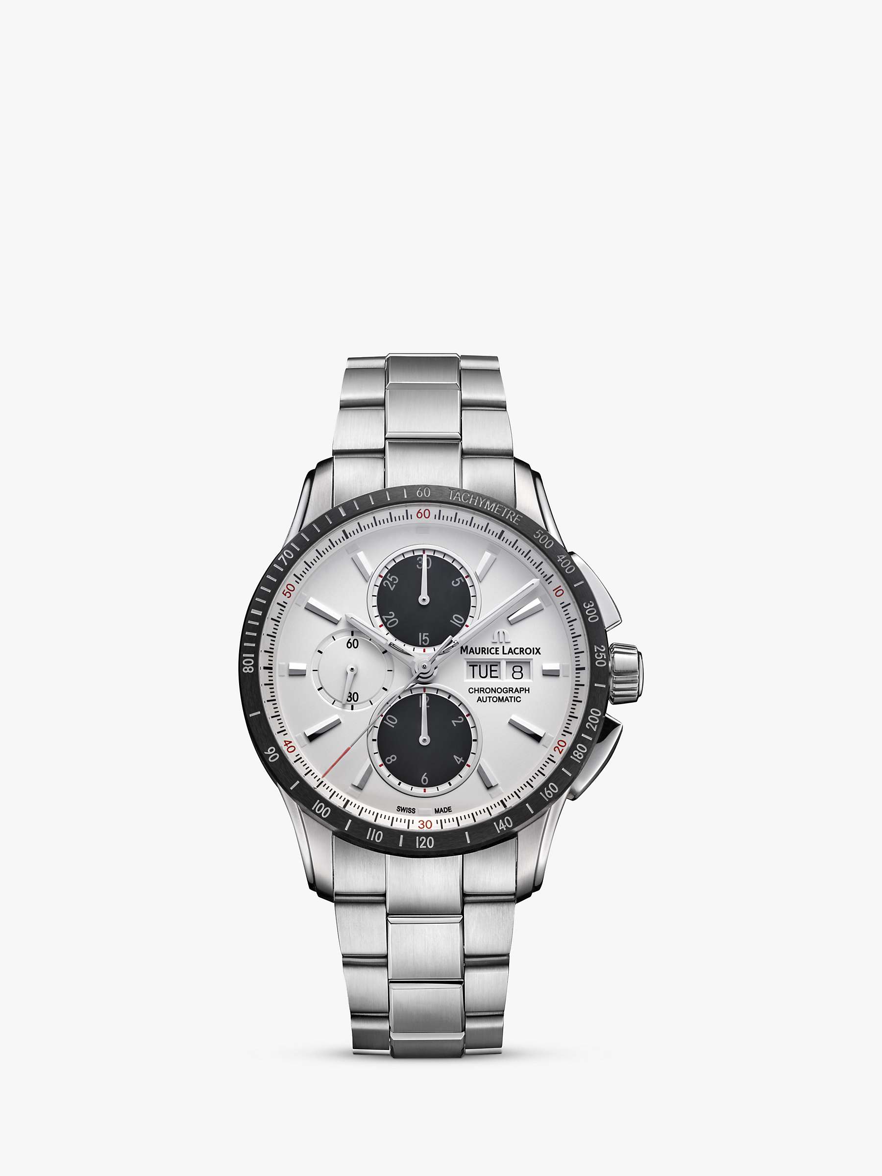 Buy Maurice Lacroix PT6038-SSL22-130-1 Men's Pontos Chronograph Date Automatic Bracelet Strap Watch, Silver/White Online at johnlewis.com