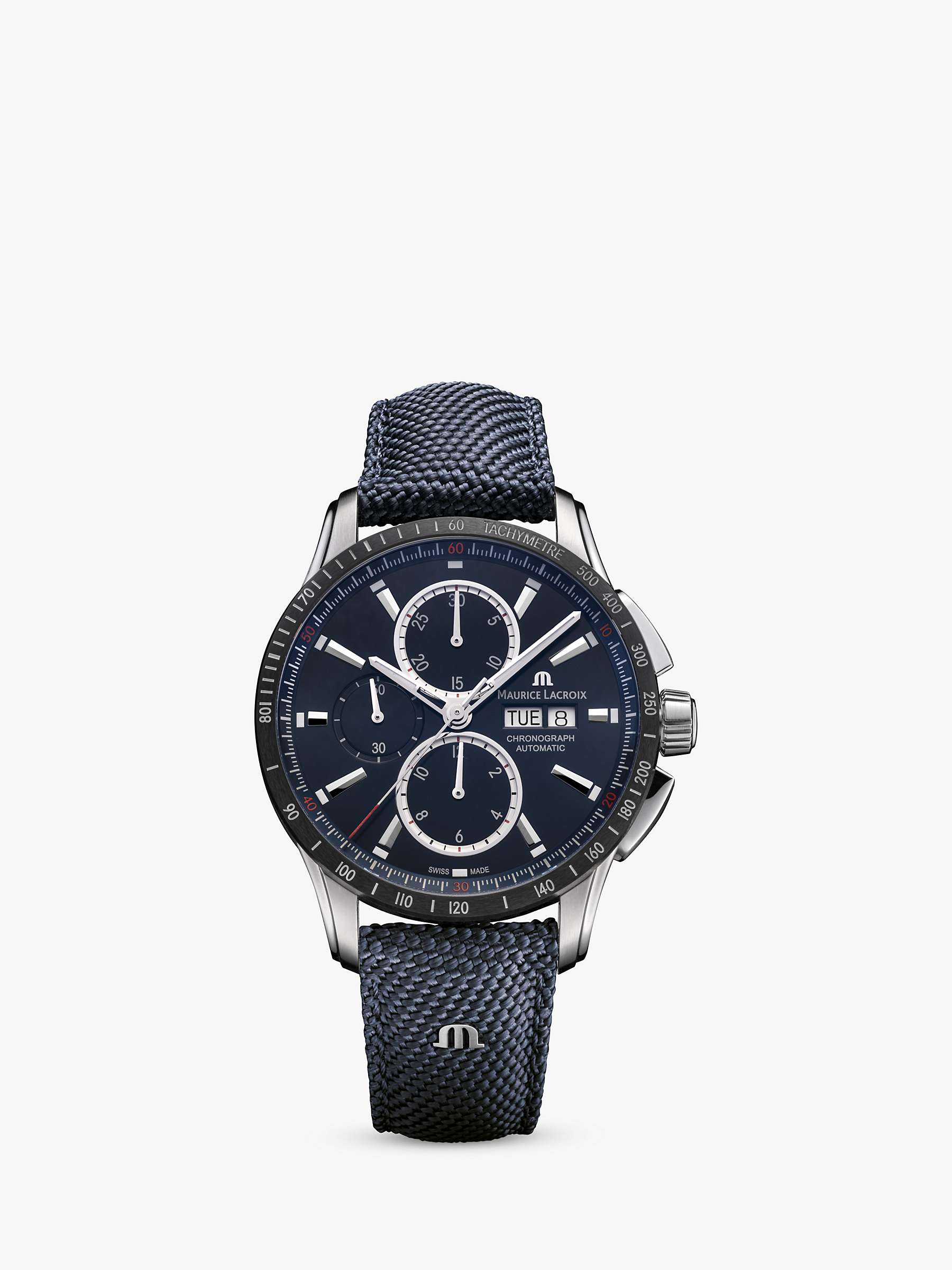 Buy Maurice Lacroix PT6038-SSL24-430-4 Men's Pontos Chronograph Date Automatic Leather Strap Watch, Blue Online at johnlewis.com