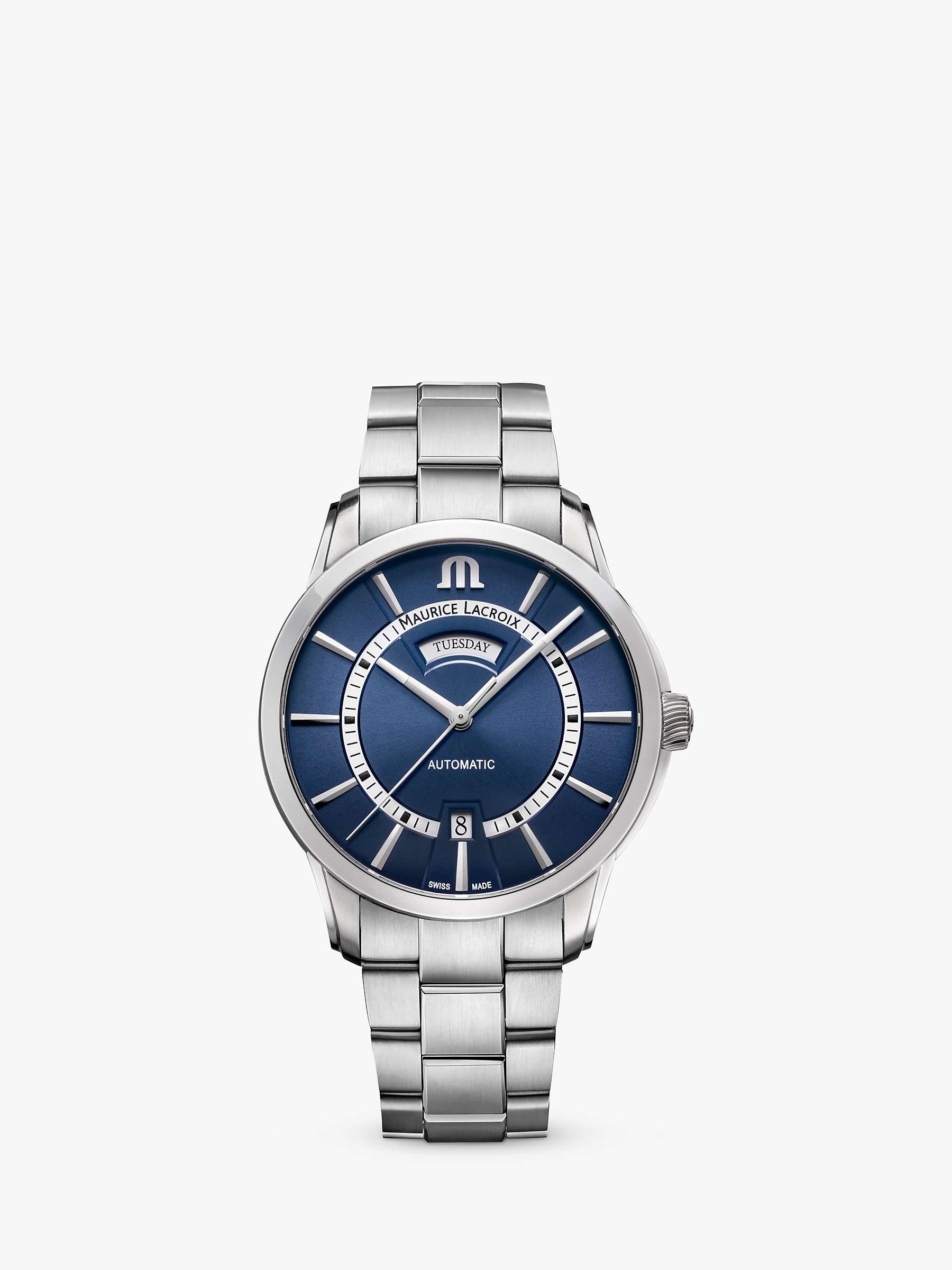Buy Maurice Lacroix PT6358-SS002-431-1 Men's Pontos Automatic Day Date Bracelet Strap Watch, Blue/Silver Online at johnlewis.com