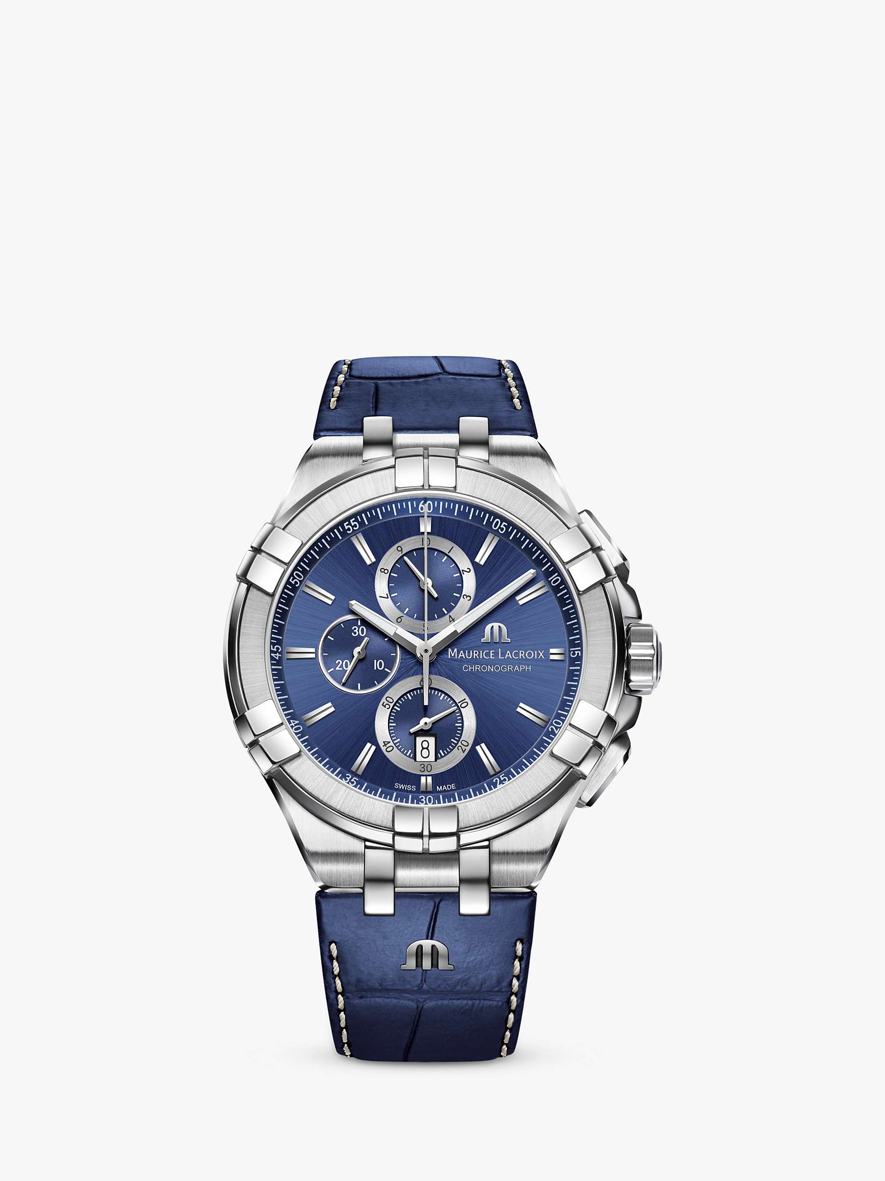Buy Maurice Lacroix AI1018-SS001-430-1 Men's Aikon Chronograph Leather Strap Watch, Blue/Silver Online at johnlewis.com