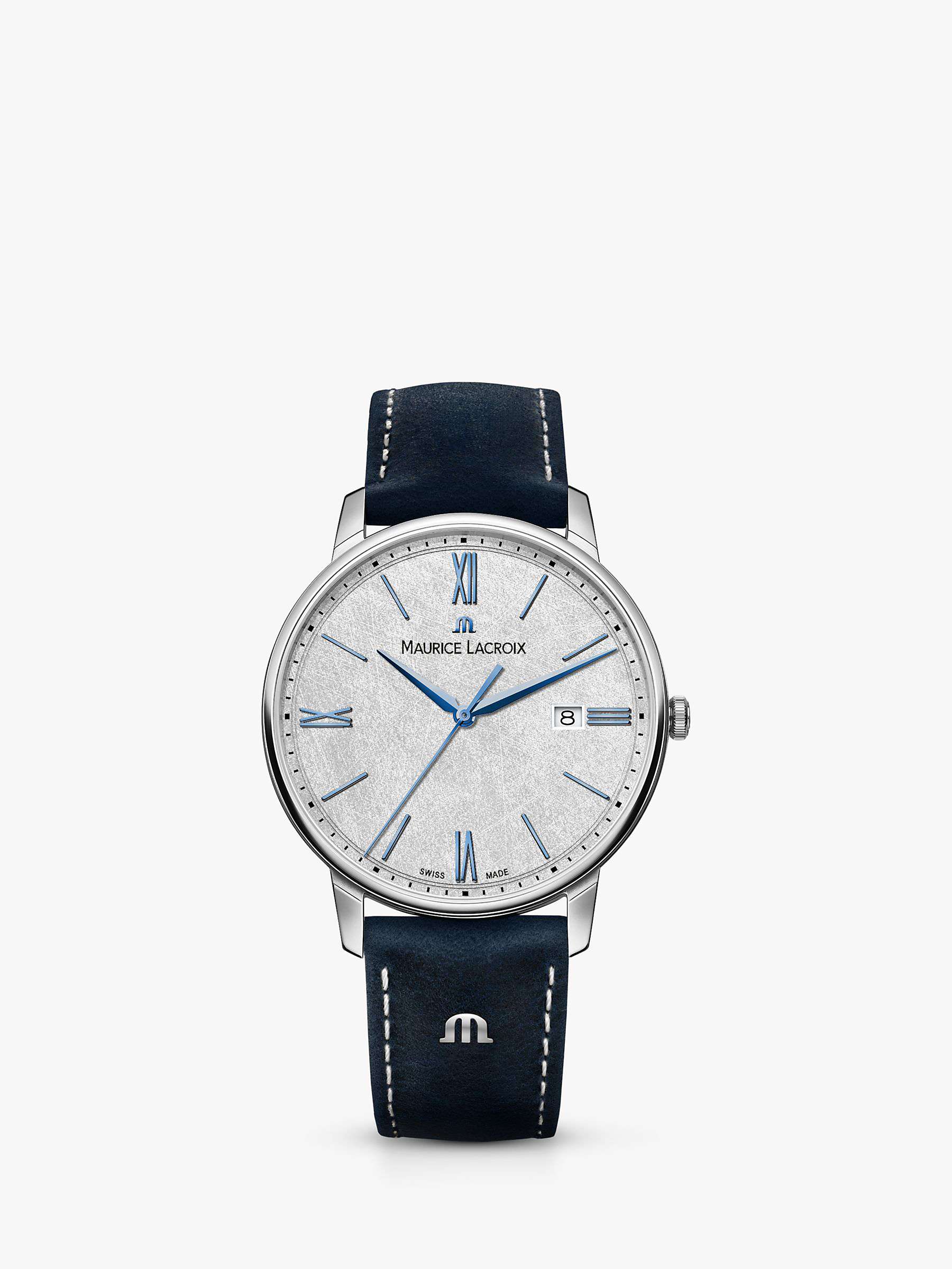 Buy Maurice Lacroix EL1118-SS001-114-1 Men's Eliros Date Leather Strap Watch, Navy/Silver Online at johnlewis.com
