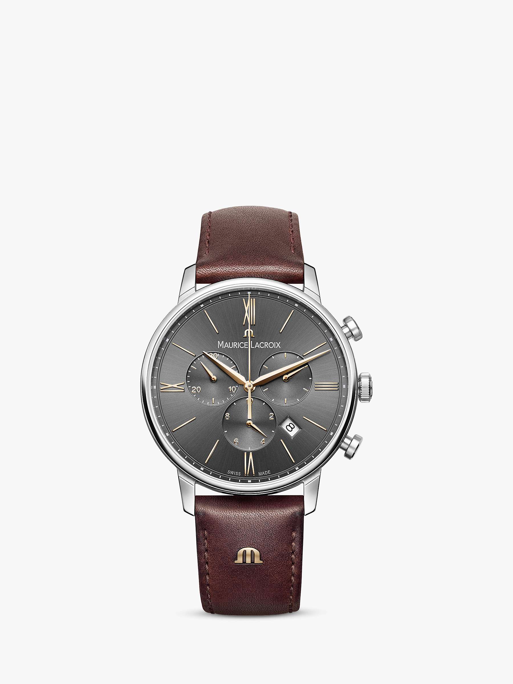 Buy Maurice Lacroix EL1098-SS001-311-1 Unisex Eliros Date Chronograph Leather Strap Watch, Anthracite Online at johnlewis.com
