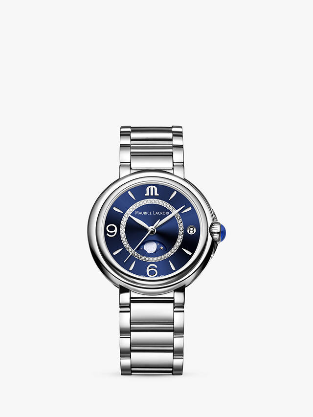 Maurice Lacroix FA1084-SS002-420-1 Women's Fiaba Moonphase Diamond Date Bracelet Strap Watch, Silver/Blue