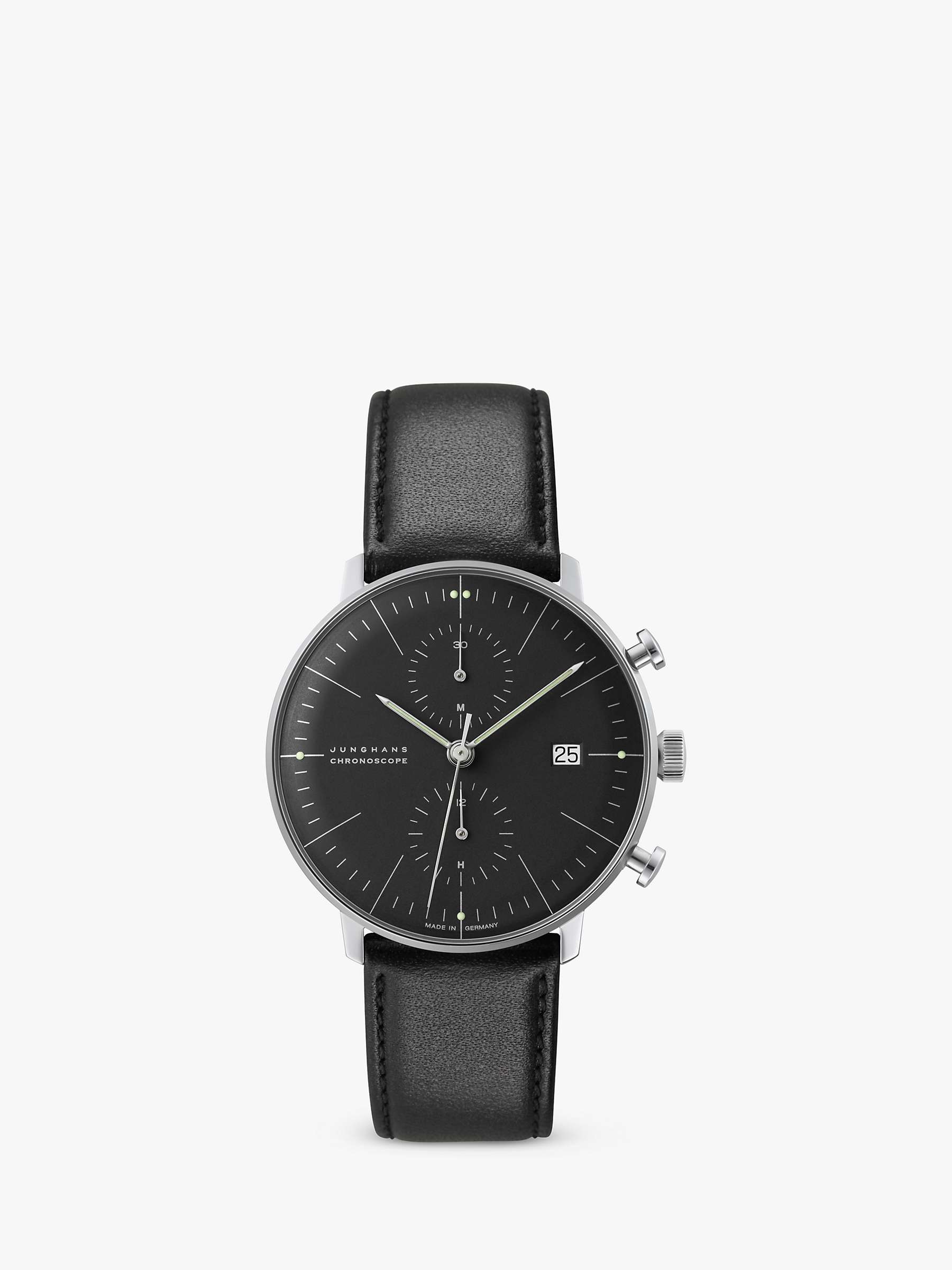Buy Junghans 27/4601.02 Unisex Max Bill Chronoscope Leather Strap Watch, Black Online at johnlewis.com