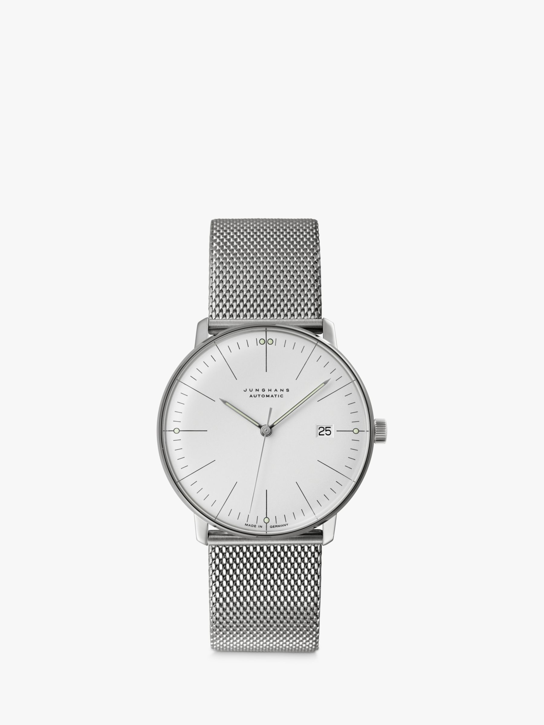 Buy Junghans 27/4002.46 Unisex Max Bill Automatic Mesh Strap Watch, Silver/White Online at johnlewis.com