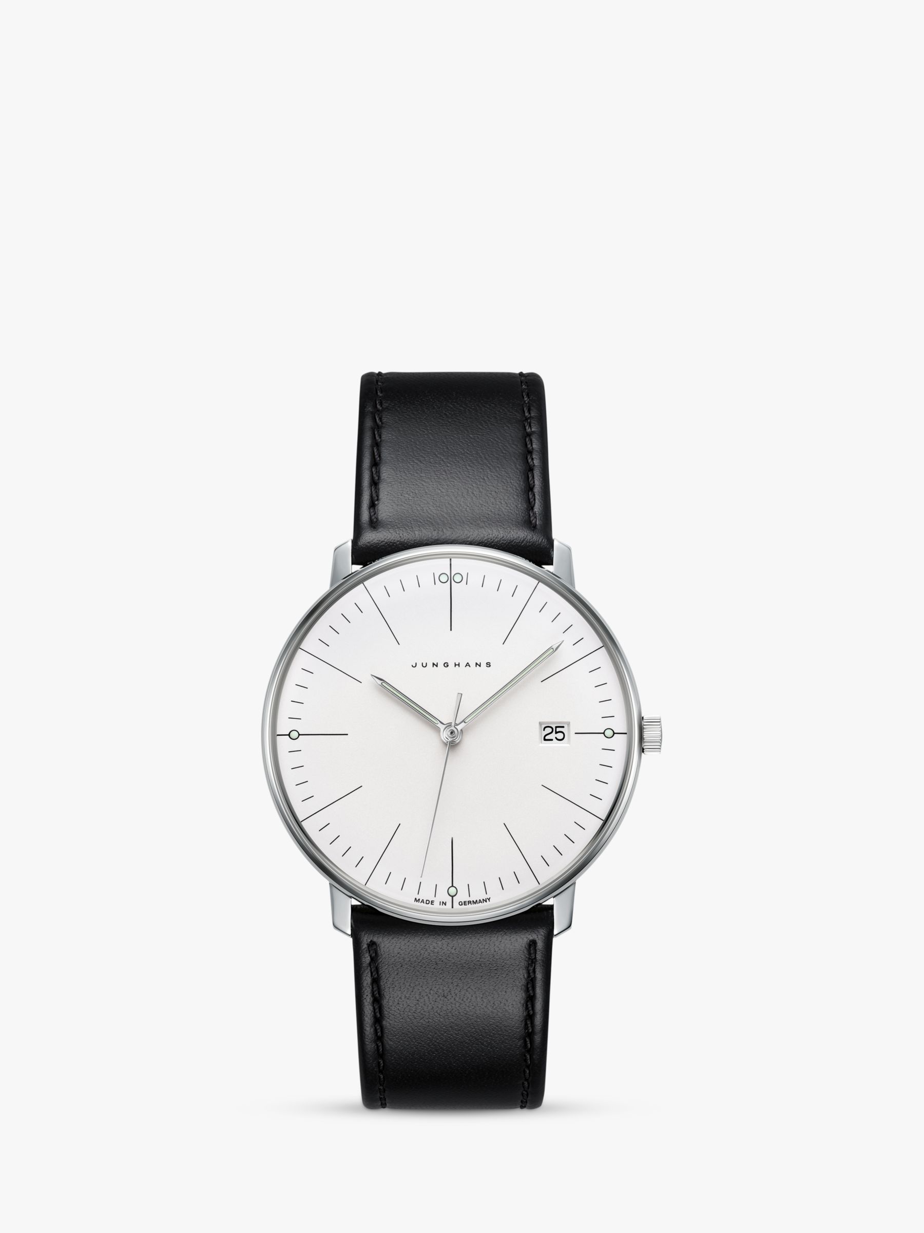 Buy Junghans 41/4817.02 Unisex Max Bill Date Leather Strap Watch, Black/White Online at johnlewis.com