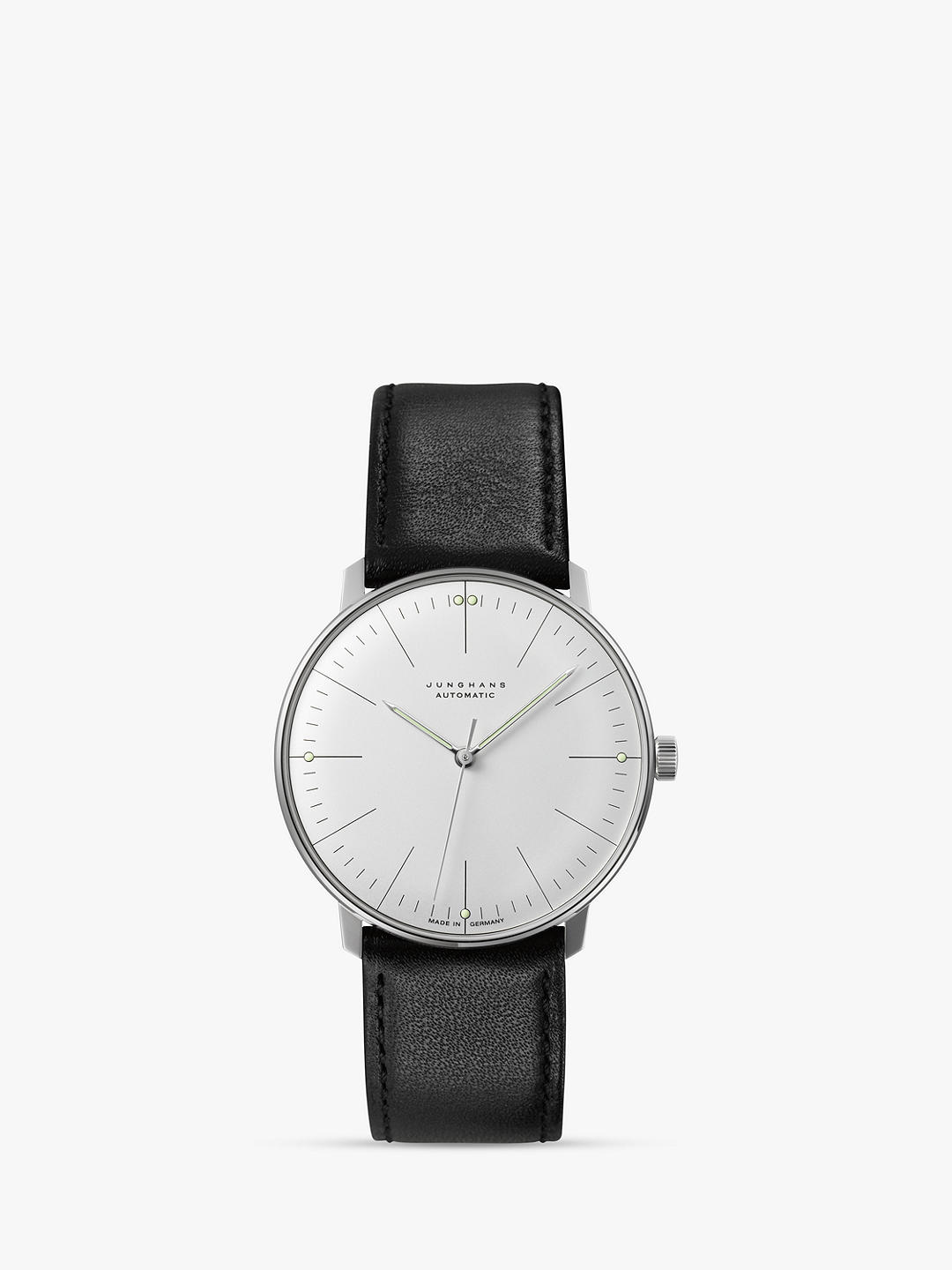 Junghans 27/3501.02 Unisex Max Bill Automatic Leather Strap Watch, Black/White