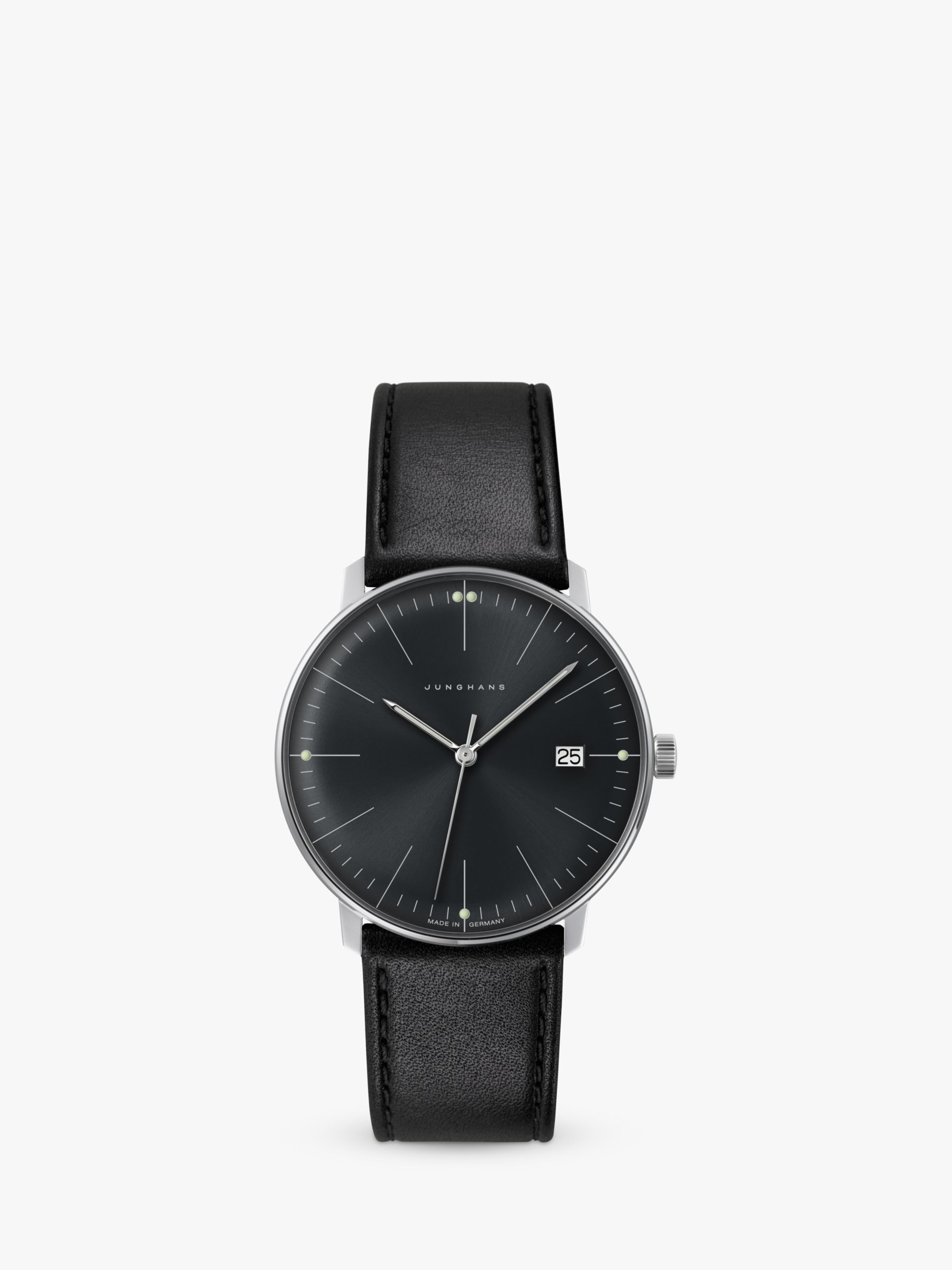 Buy Junghans 41/4465.02 Unisex Max Bill Date Leather Strap Watch, Black Online at johnlewis.com