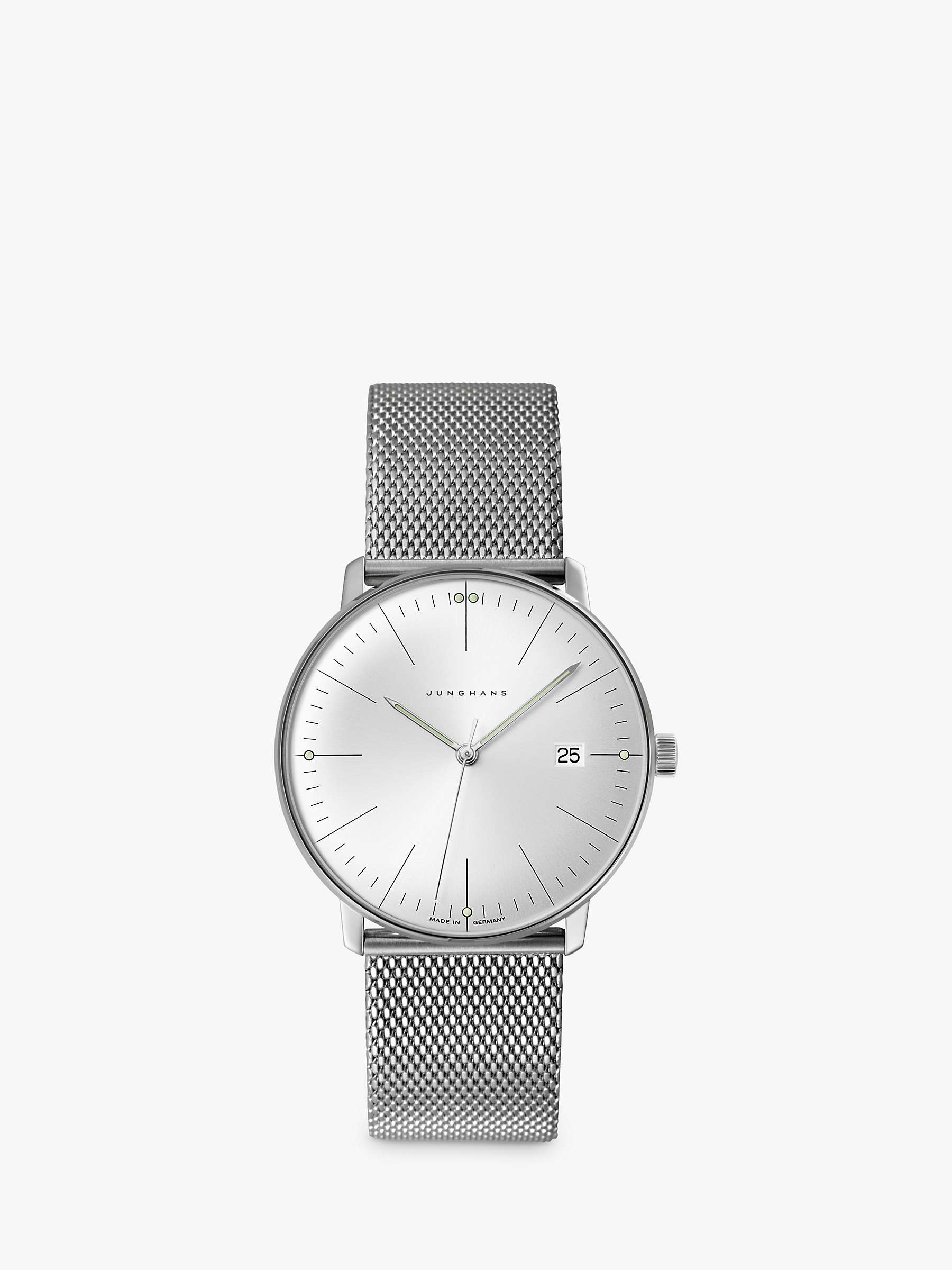 Buy Junghans 41/4463.46 Unisex Max Bill Date Mesh Strap Watch, Silver/White Online at johnlewis.com