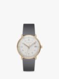Junghans 47/7854.02 Women's Max Bill Date Leather Strap Watch, Grey/White