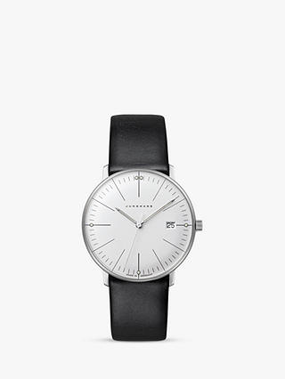 Junghans 47/4251.02 Women's Max Bill Automatic Date Leather Strap Watch, Black/White