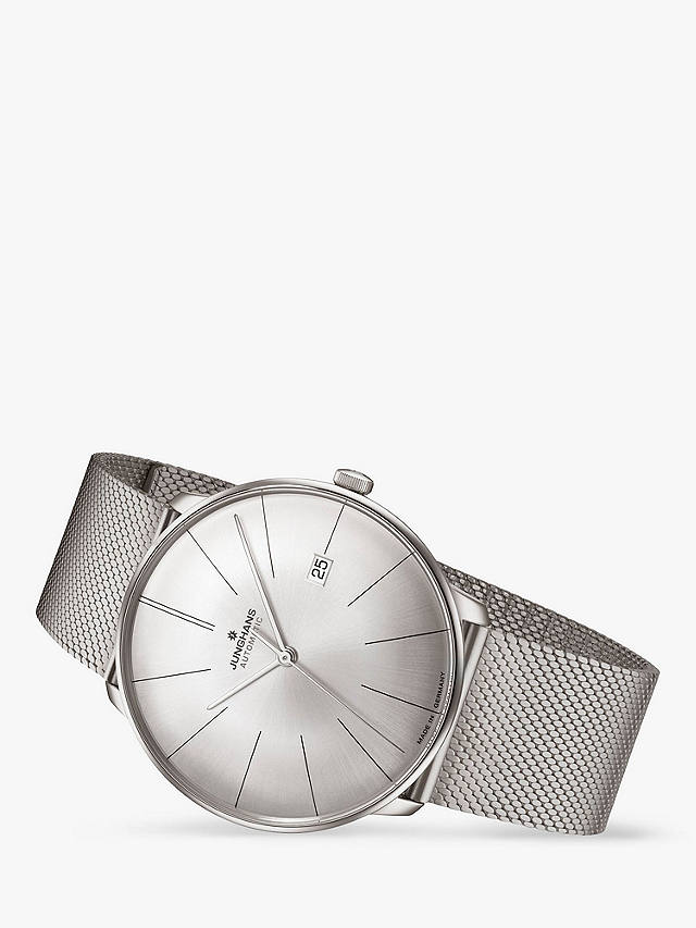 Junghans 27/4153.44 Unisex Meister Fein Automatic Date Mesh Strap Watch, Silver