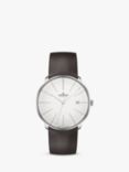 Junghans 27/4152.00 Unisex Meister Fein Automatic Date Leather Strap Watch, Black/Silver