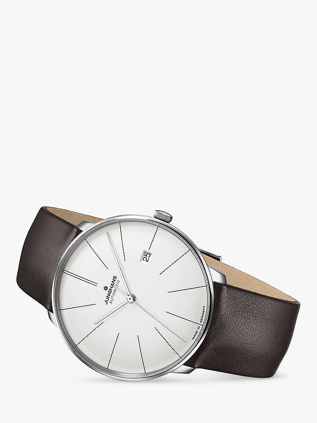 Junghans 27/4152.00 Unisex Meister Fein Automatic Date Leather Strap Watch, Black/Silver