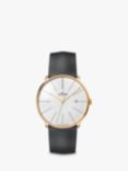 Junghans 27/7150.00 Unisex Meister Fein Date Leather Strap Watch, Black/White
