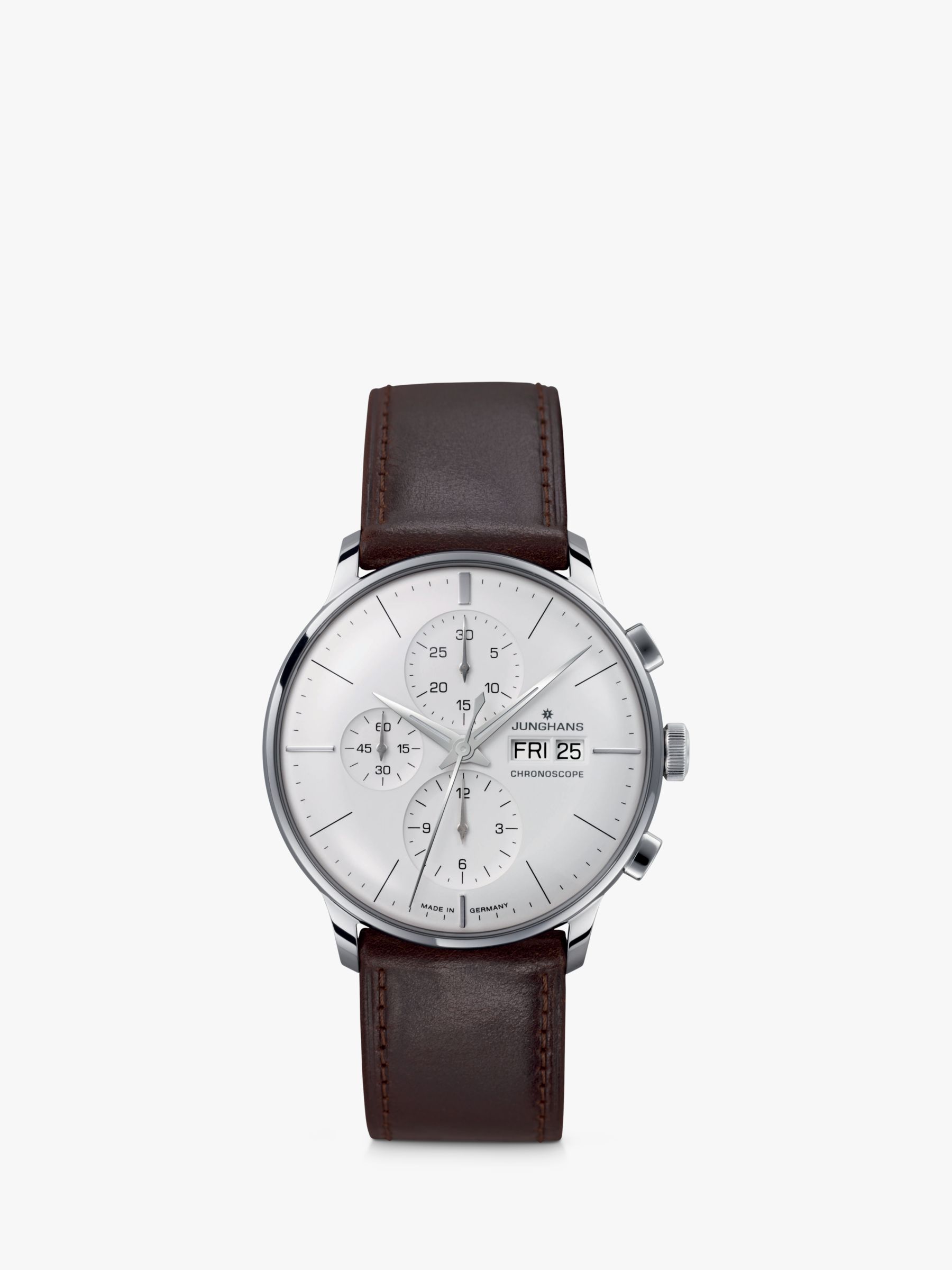 Buy Junghans 27/4120.03 Unisex Meister Chronoscope Date Leather Strap Watch, Brown/White Online at johnlewis.com