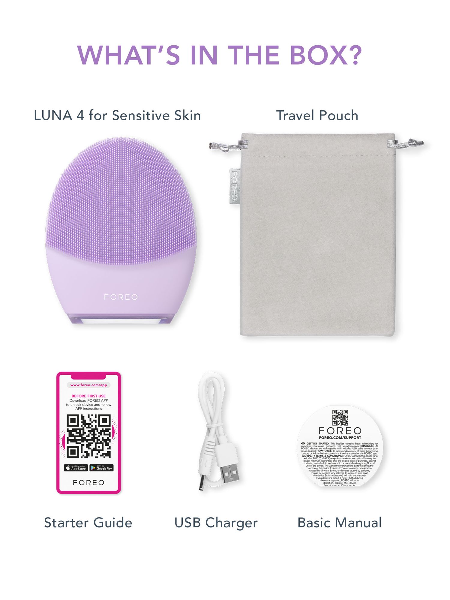 FOREO LUNA 4 Smart Facial Cleansing & Firming Massage Device Sensitive Skin, Lavender
