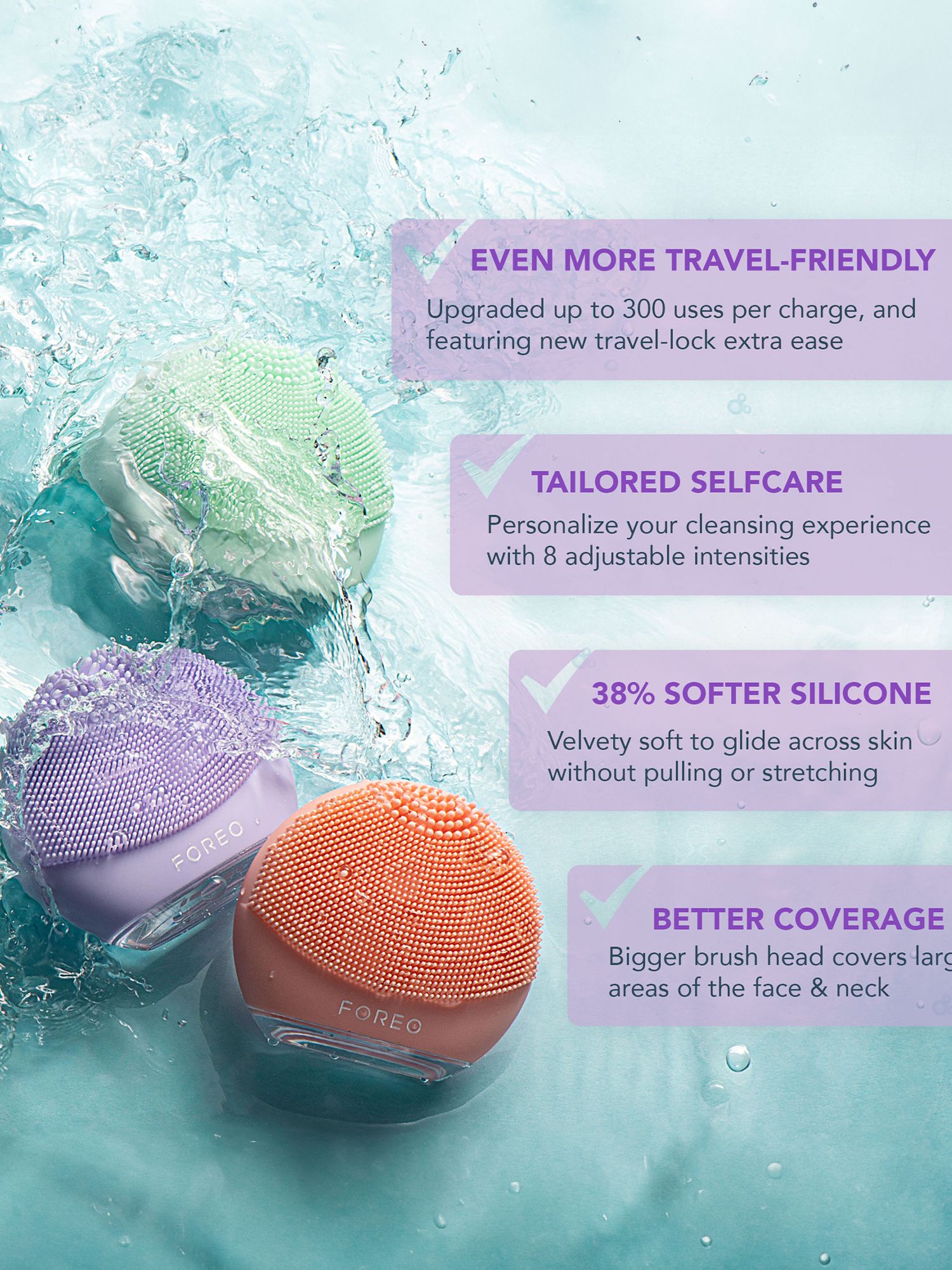 at John & & Facial FOREO Types, Skin All Lewis 4 Cleansing Partners Go 2-Zone Lavender LUNA Device for Firming