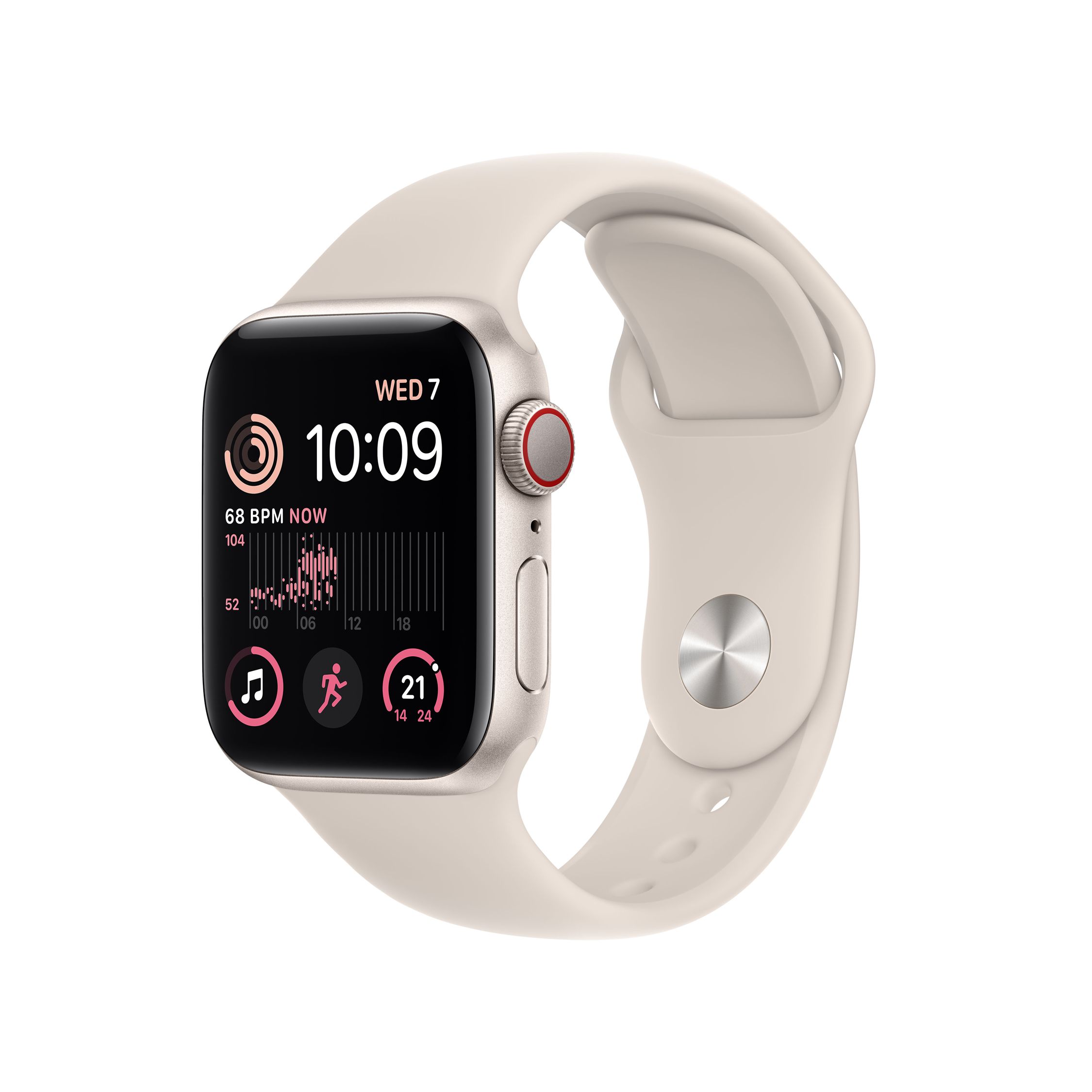 Apple Watch SE (2022) GPS + Cellular, 40mm Starlight Aluminium Case with Starlight Sport Band - Regular