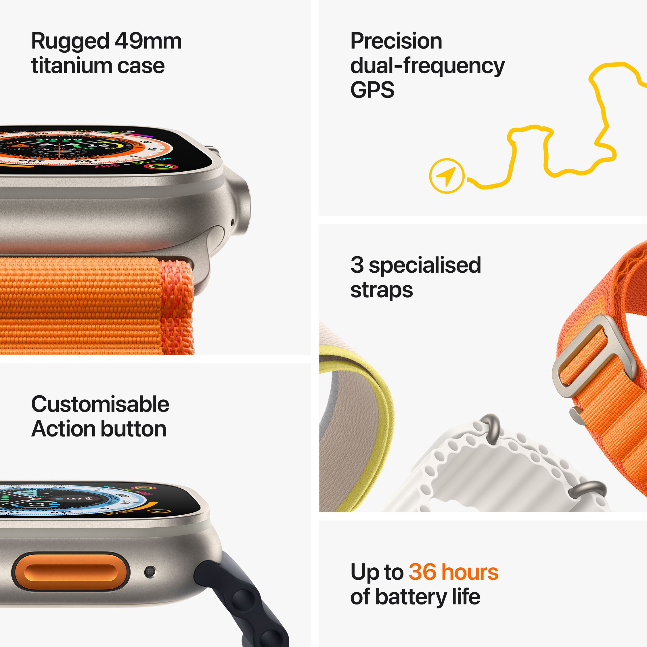Apple Watch Ultra 49mm Titanium Polished with Orange Button and Orange Band