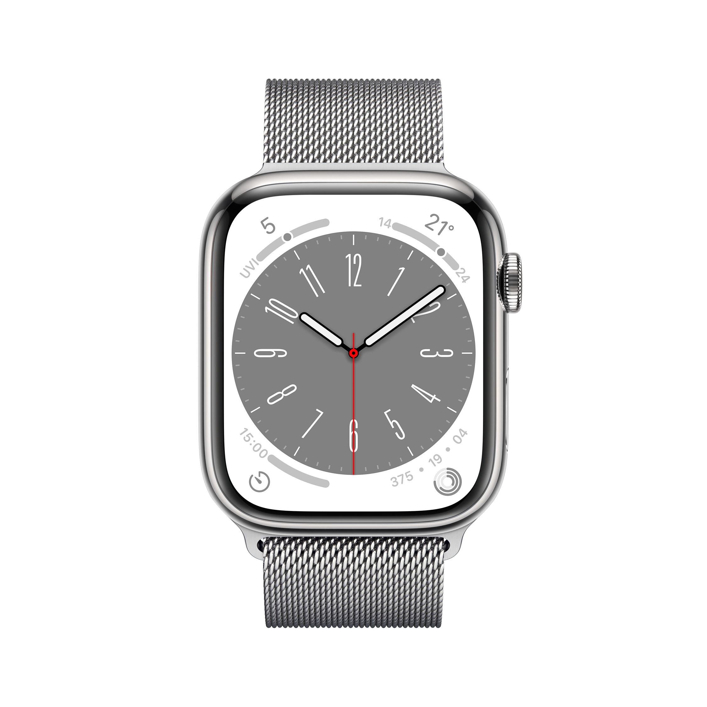 Apple Watch Series 8 GPS + Cellular, 45mm, Stainless Steel, Milanese ...