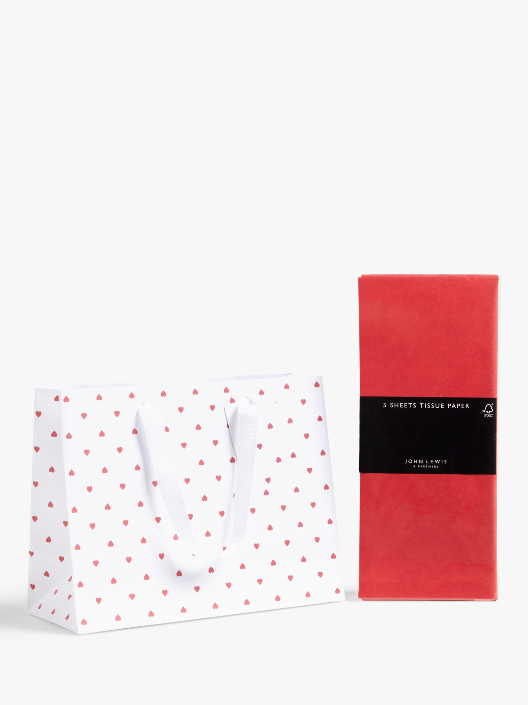 John Lewis Gold Gift Bag & Heart Tissue Paper Gift Wrap Set