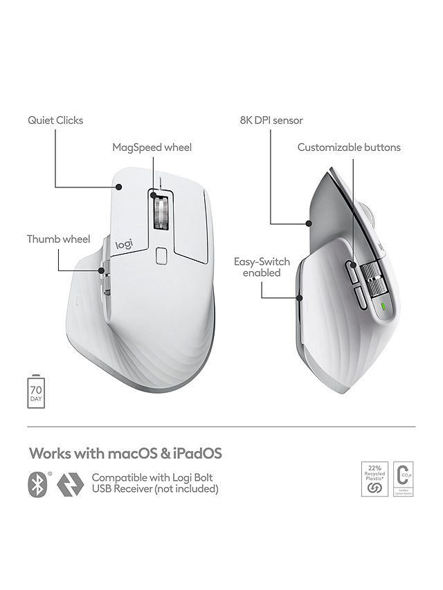 MX Master 3S for Mac Bluetooth Wireless Mouse, Pale Grey