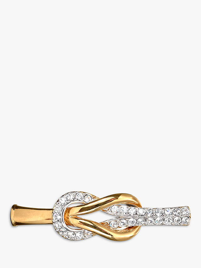Eclectica Vintage Attwood & Sawyer 22ct Gold Plated Swarovski Crystal Knot Bar Brooch, Dated Circa 1980s