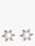 Eclectica Vintage Faux Pearl & Swarovski Crystal Starburst Stud Earrings, Dated Circa 1990s