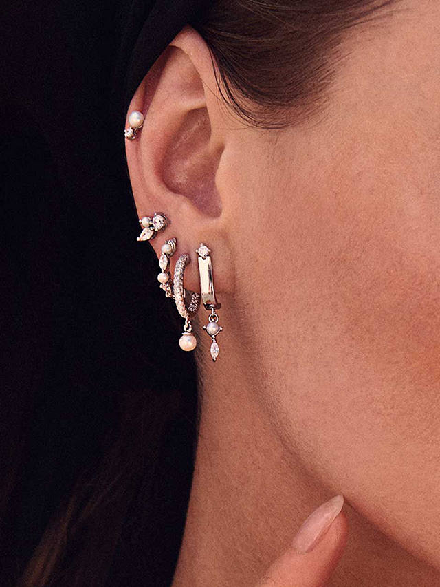Sif Jakobs Jewellery Cubic Zirconia and Pearl Hoop Earrings, Silver