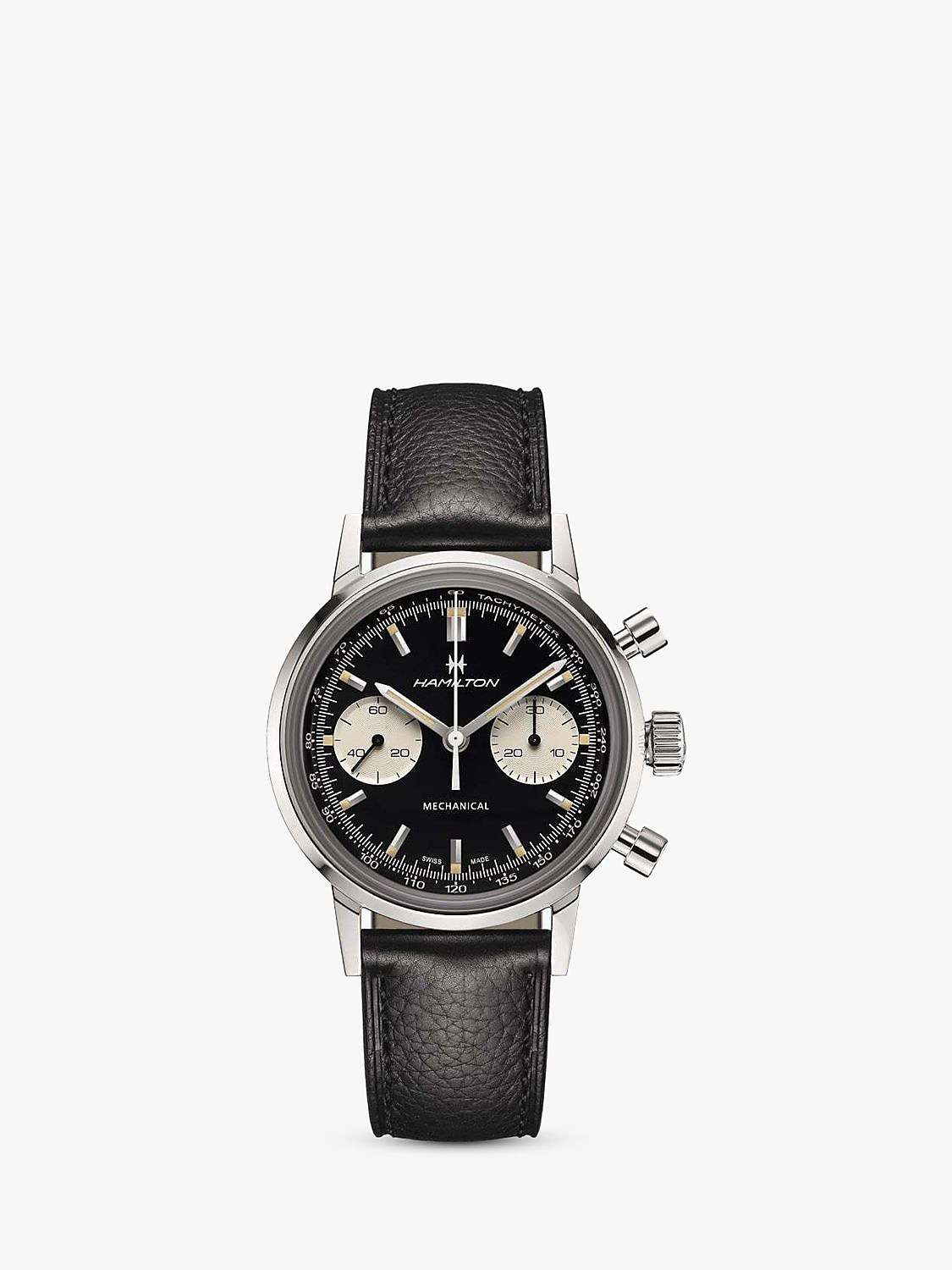 Buy Hamilton H38429730 Men's American Classic Intra-Matic Chronograph H Leather Strap Watch, Black/Silver Online at johnlewis.com