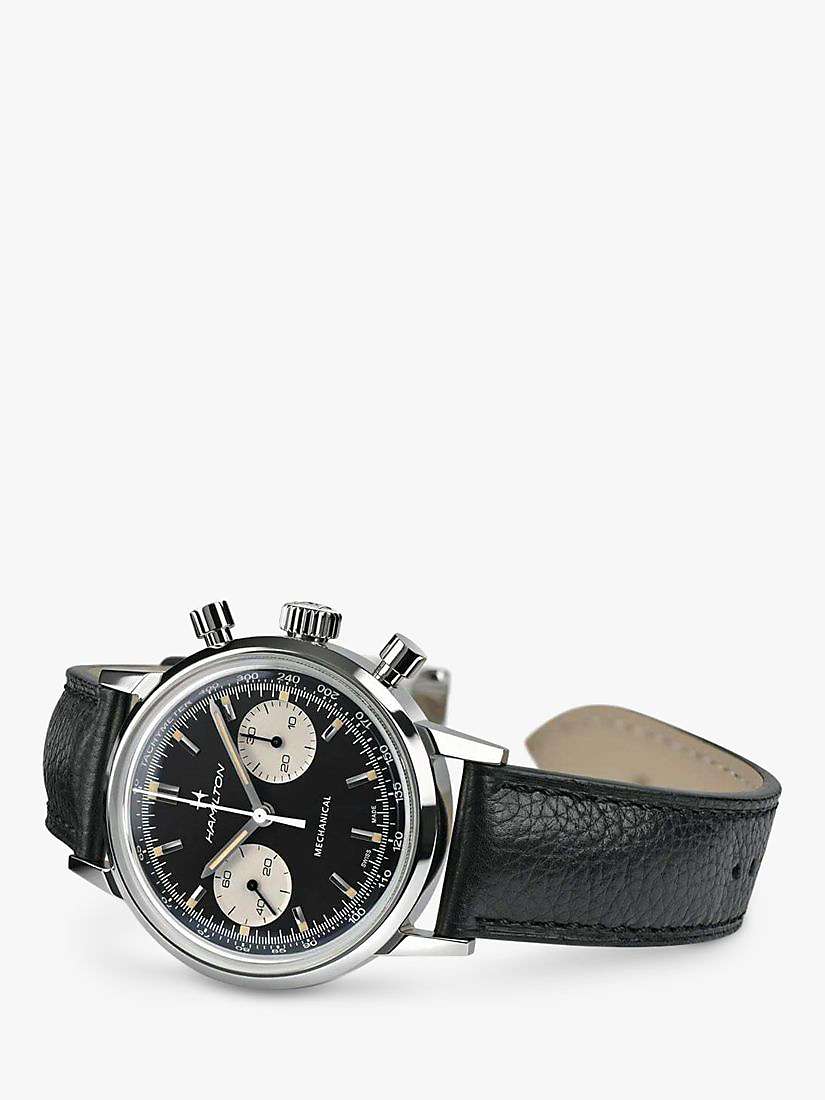 Buy Hamilton H38429730 Men's American Classic Intra-Matic Chronograph H Leather Strap Watch, Black/Silver Online at johnlewis.com