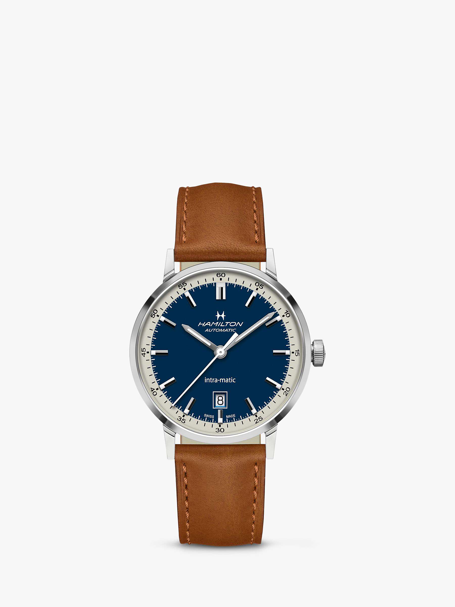 Buy Hamilton H38425540 Men's American Classic Automatic Date Leather Strap Watch, Brown/Blue Online at johnlewis.com