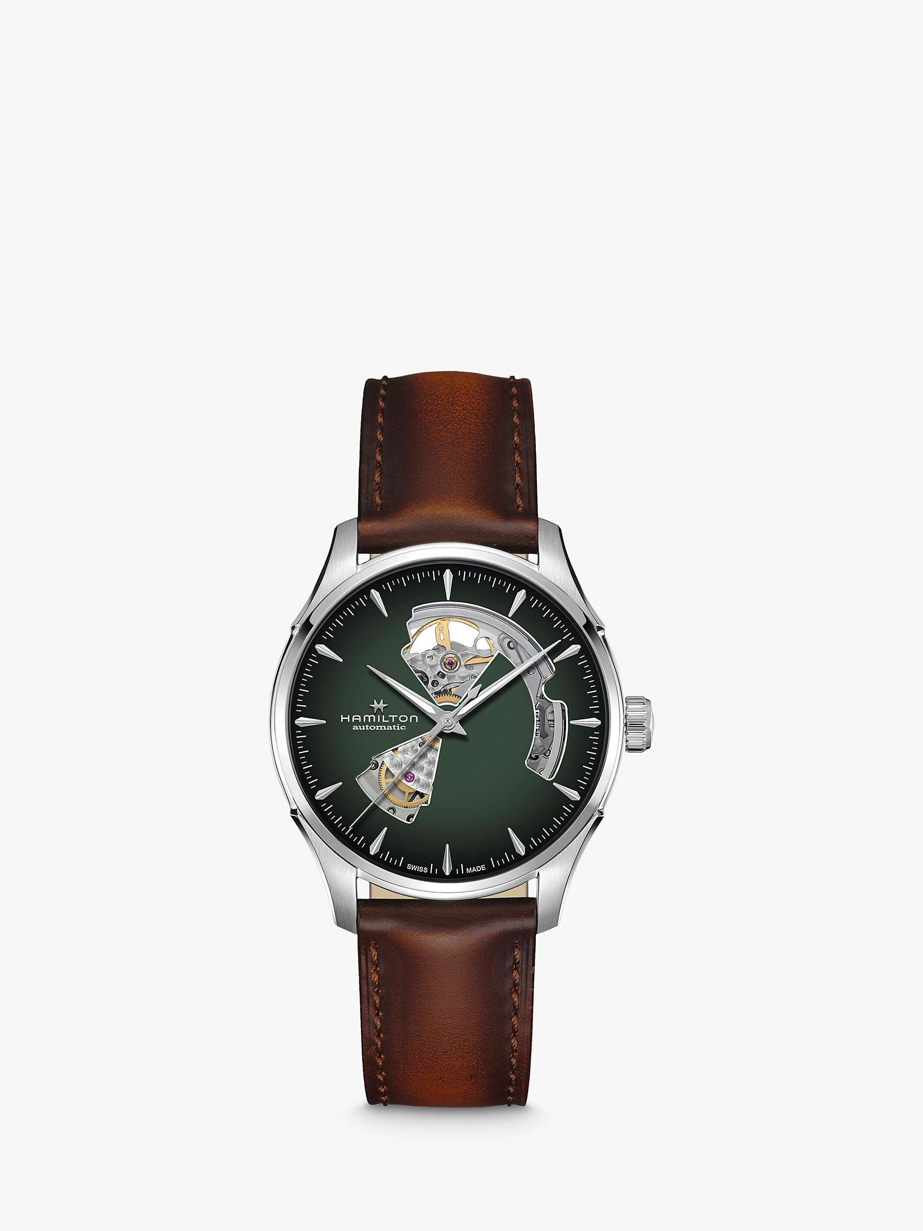 Buy Hamilton H32675560 Men's Jazz Master Automatic Heartbeat Leather Strap Watch, Brown/Green Online at johnlewis.com