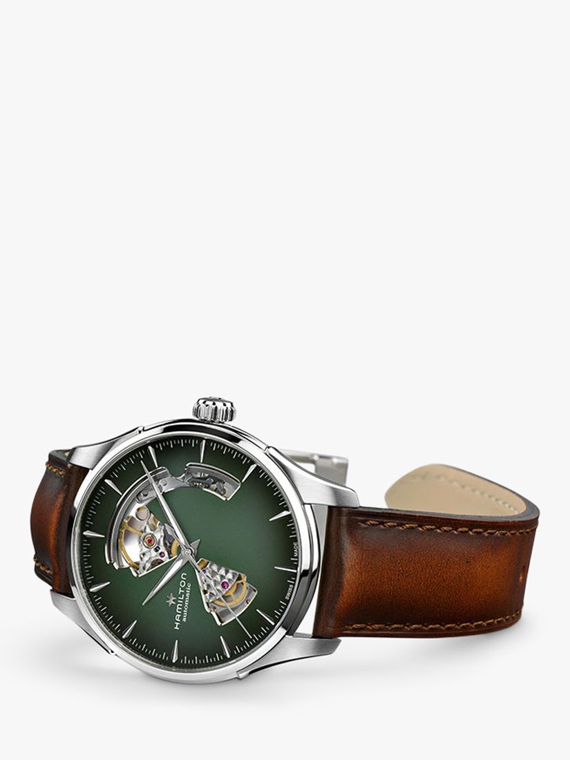 Buy Hamilton H32675560 Men's Jazz Master Automatic Heartbeat Leather Strap Watch, Brown/Green Online at johnlewis.com