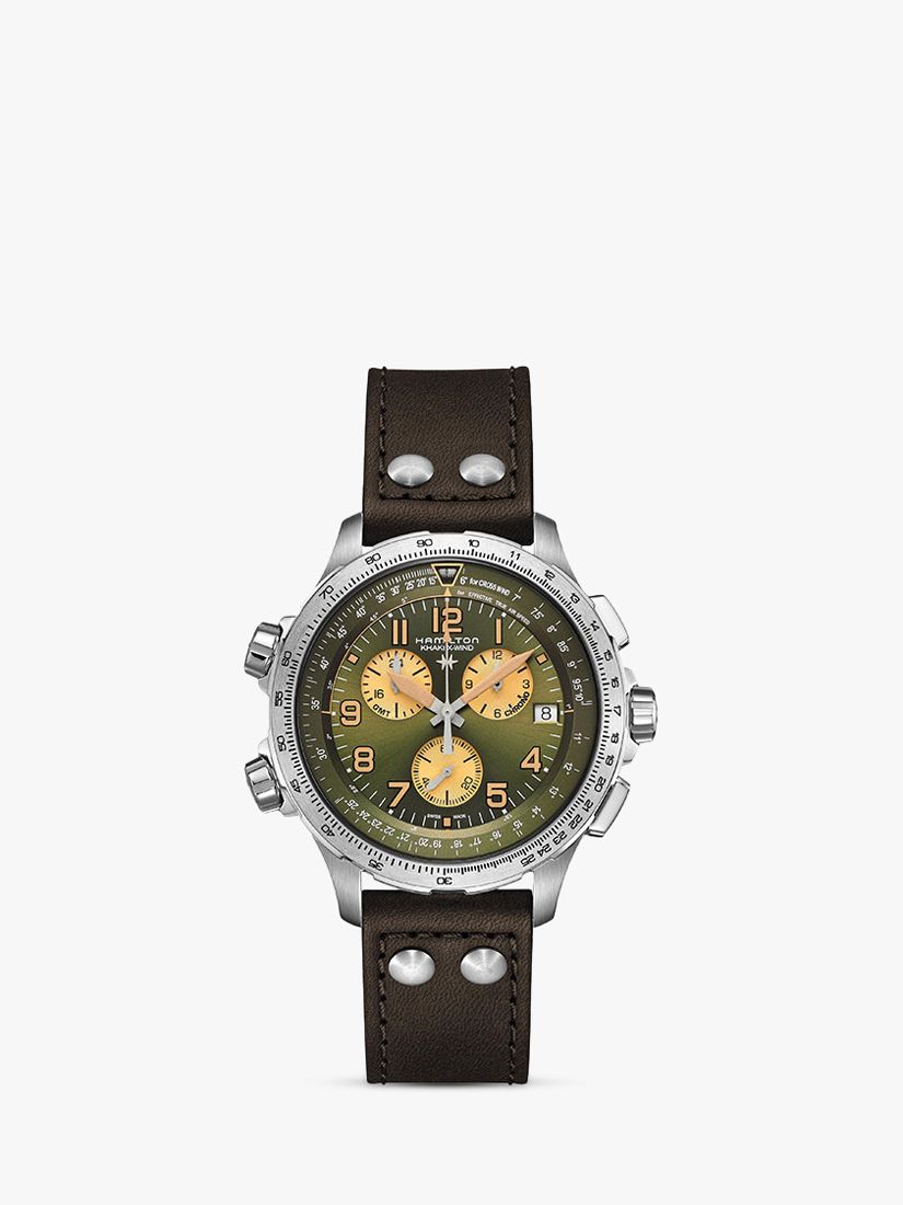 Buy Hamilton H77932560 Men's Khaki Aviation Chronograph Date Leather Strap Watch, Brown/Green Online at johnlewis.com
