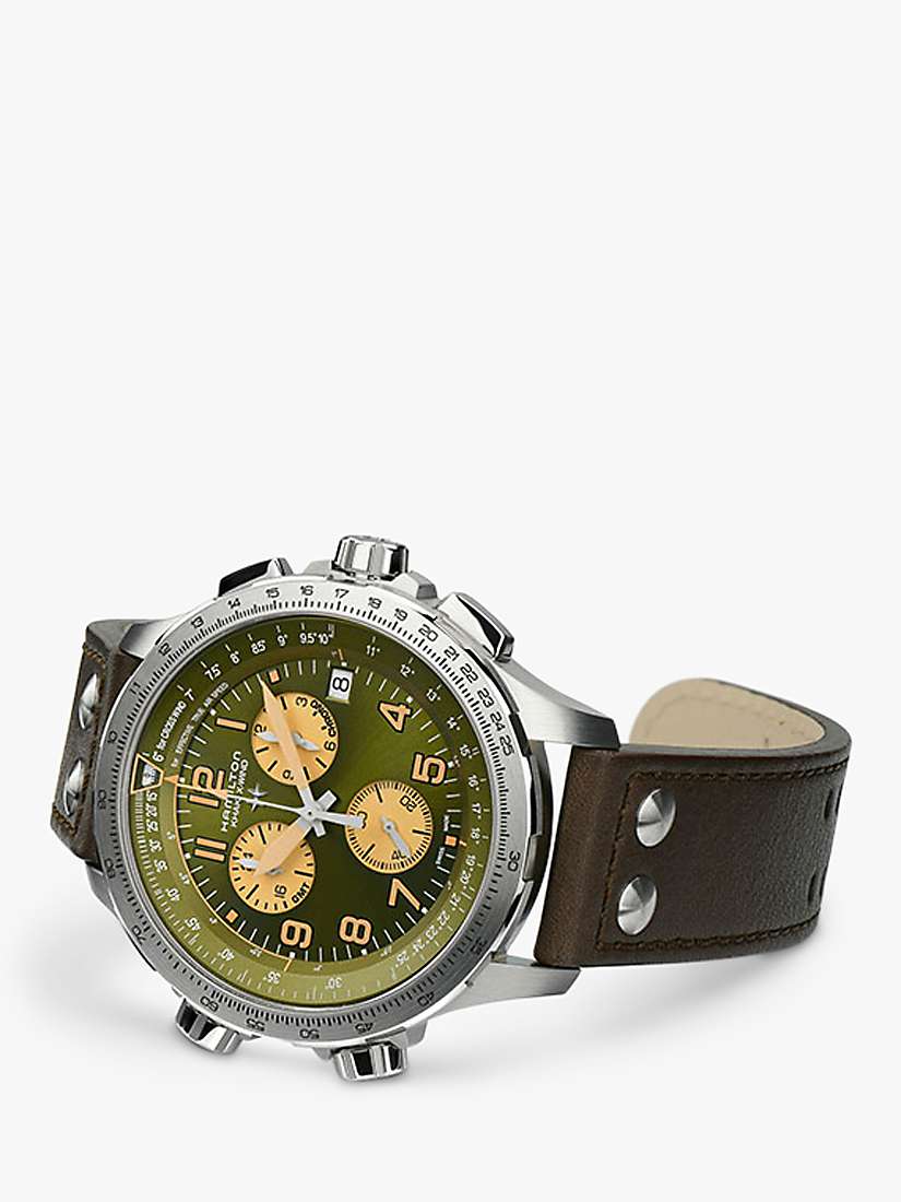 Buy Hamilton H77932560 Men's Khaki Aviation Chronograph Date Leather Strap Watch, Brown/Green Online at johnlewis.com